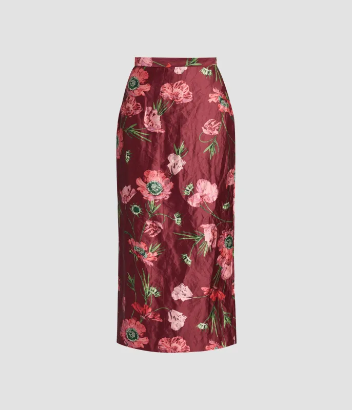 Floral Textured Satin Midi Pencil Skirt sold by ERDEM