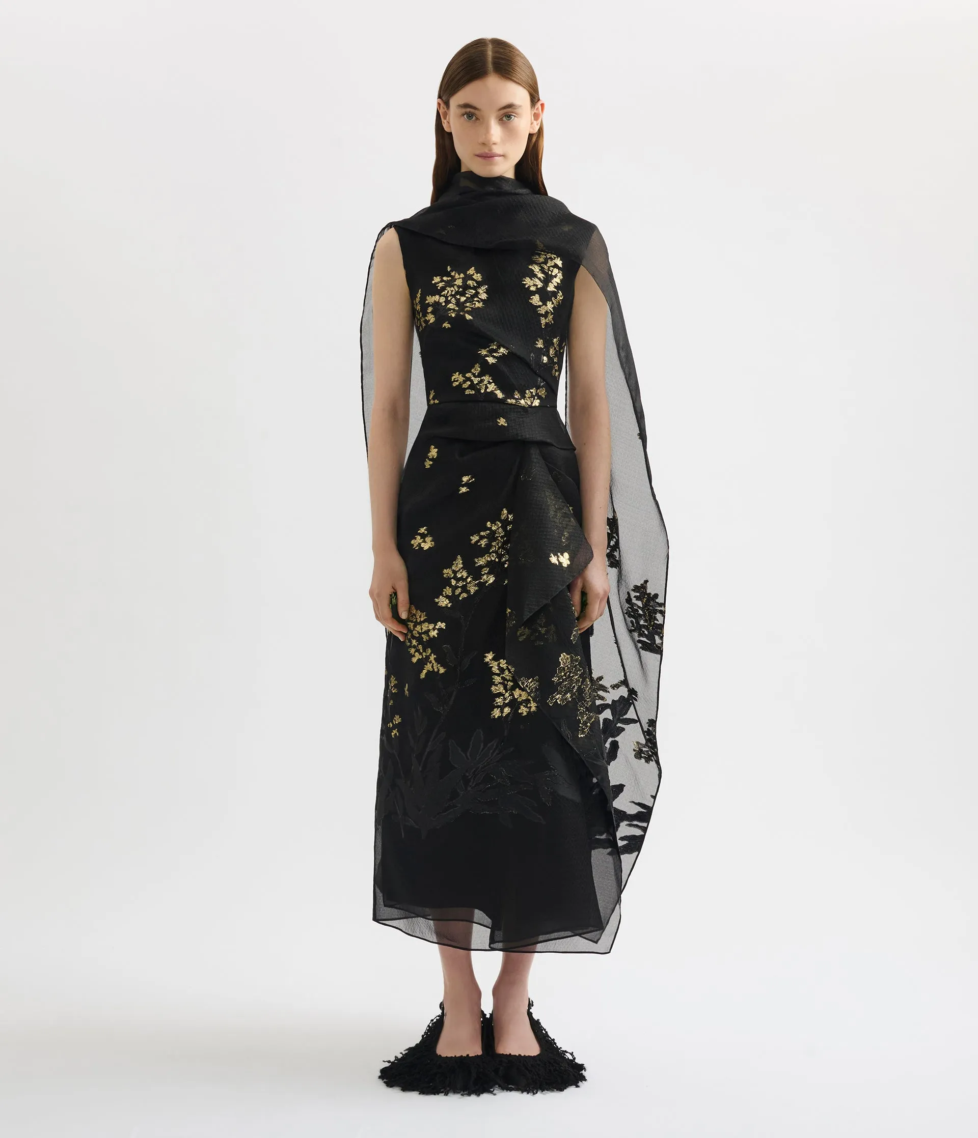 Organza Fil Coupé Draped Midi Dress sold by ERDEM product image thumbnail 4