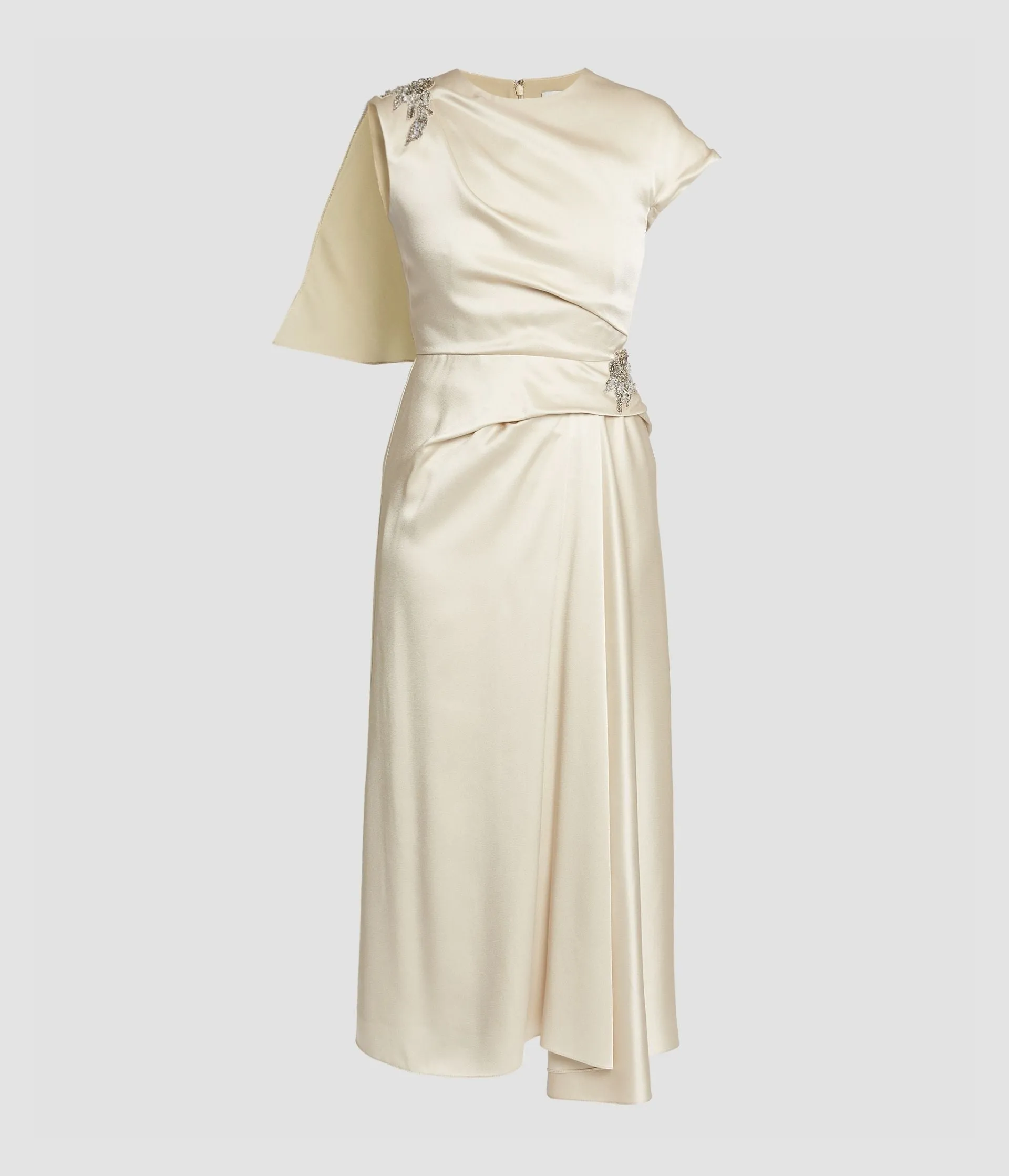 Embellished Satin Cady Draped Midi Dress sold by ERDEM