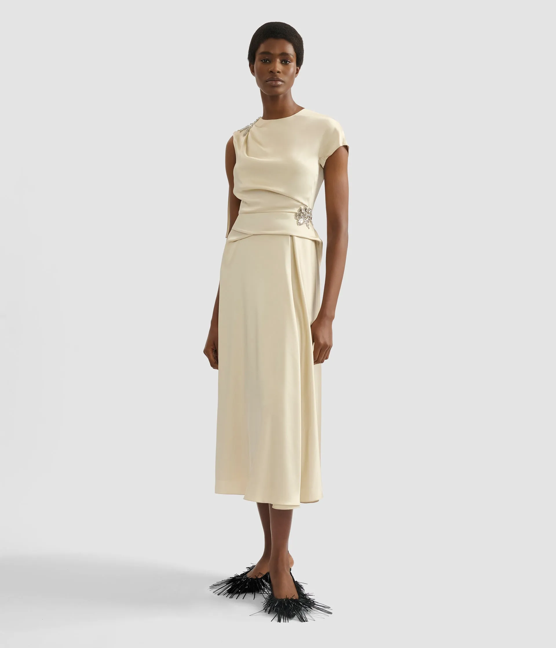Embellished Satin Cady Draped Midi Dress sold by ERDEM product image thumbnail 2
