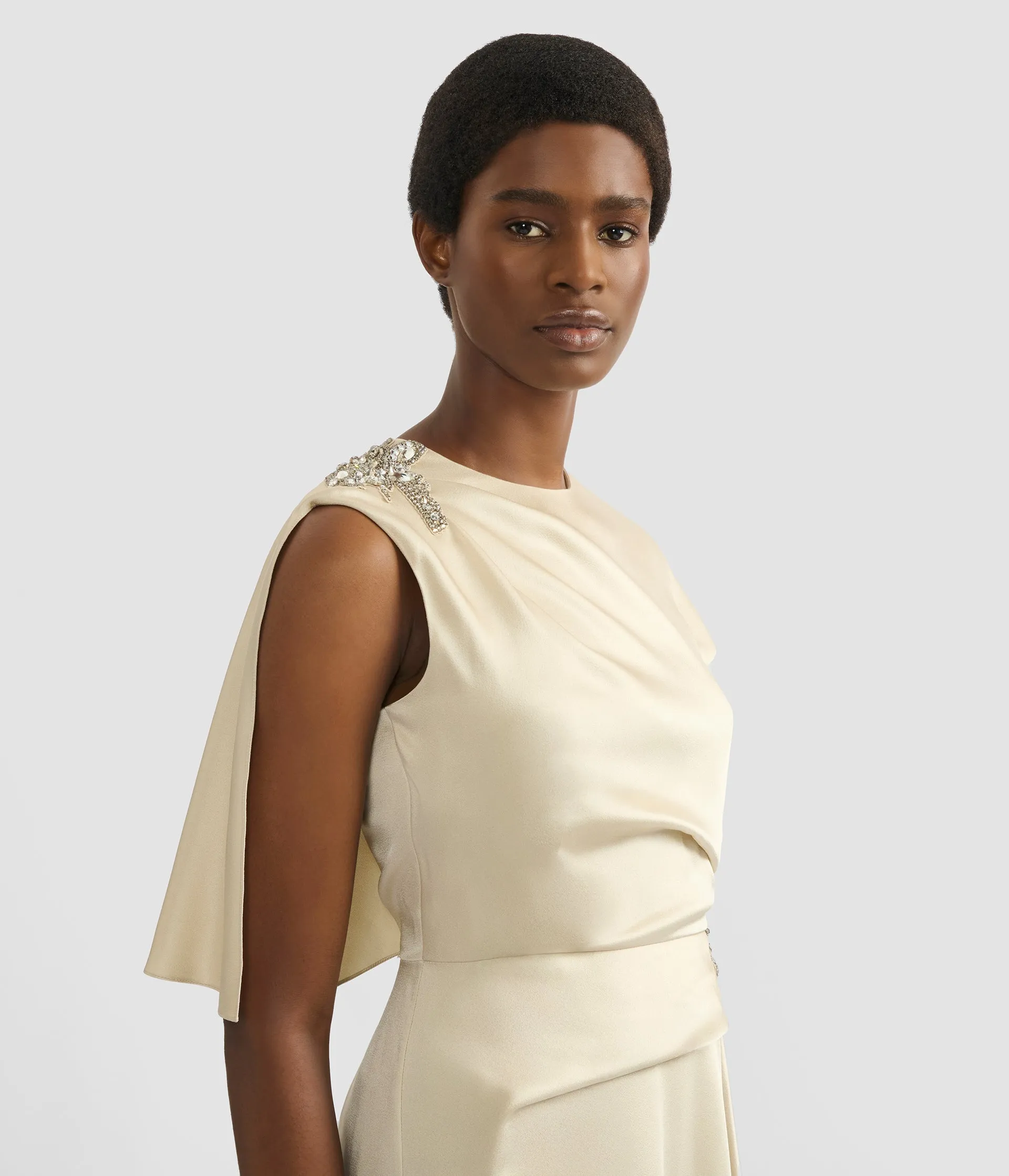 Embellished Satin Cady Draped Midi Dress sold by ERDEM product image thumbnail 5