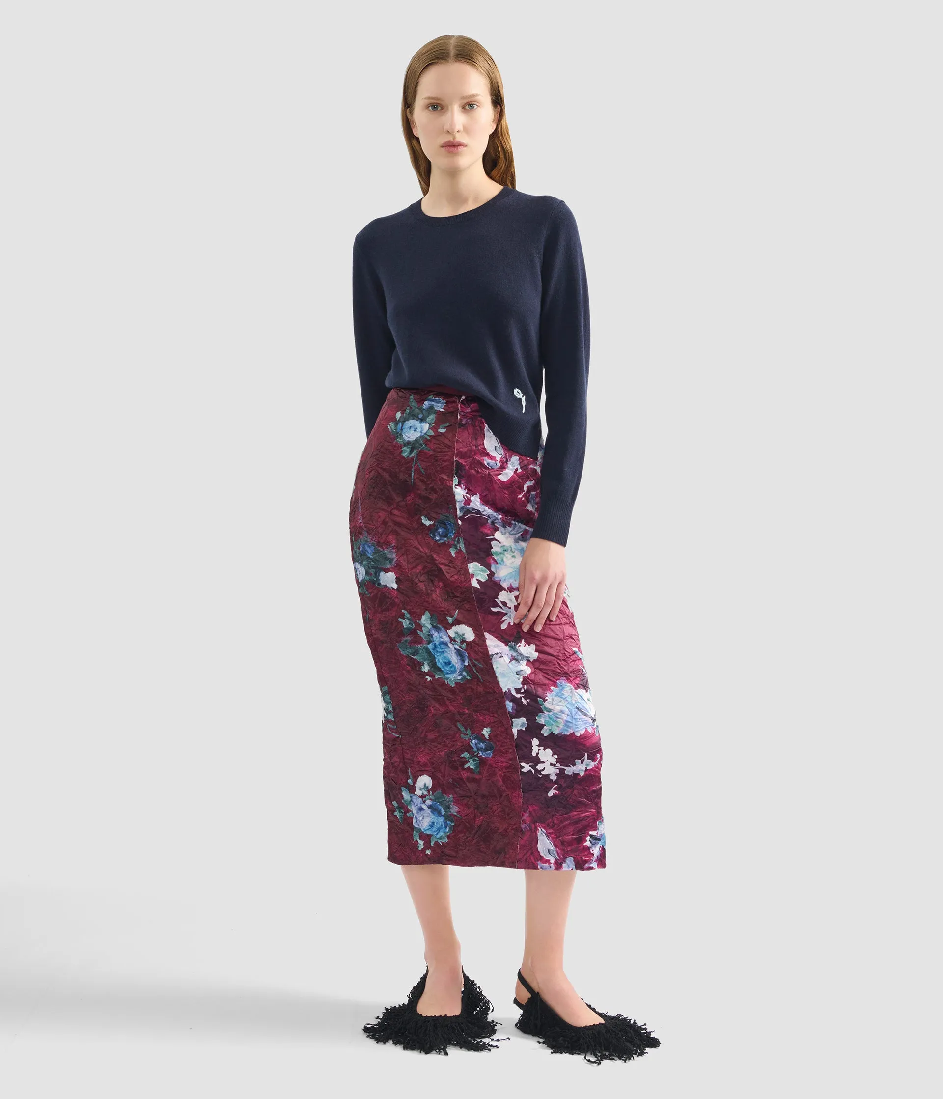 Floral Print Textured Satin Pencil Skirt sold by ERDEM product image thumbnail 2