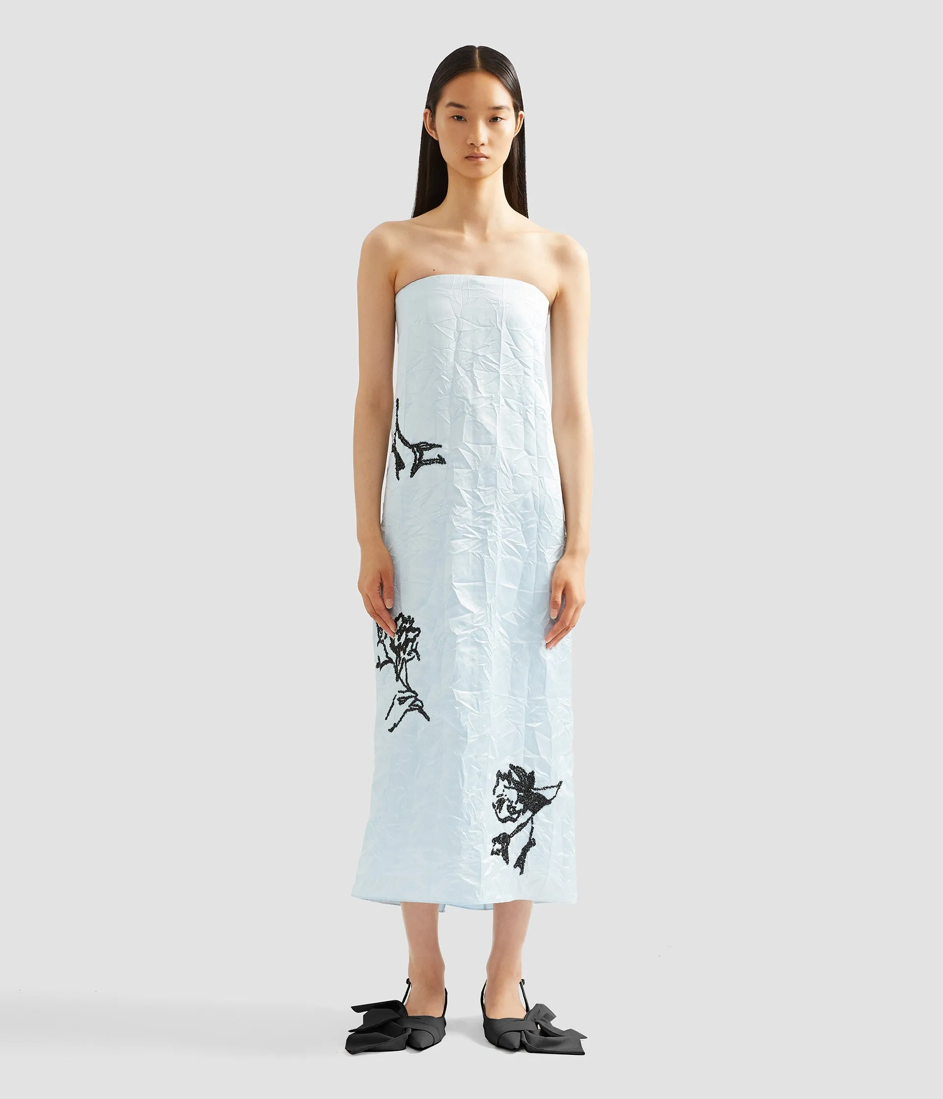Embellished Crinkle Satin Strapless Midi Dress sold by ERDEM product image thumbnail 4