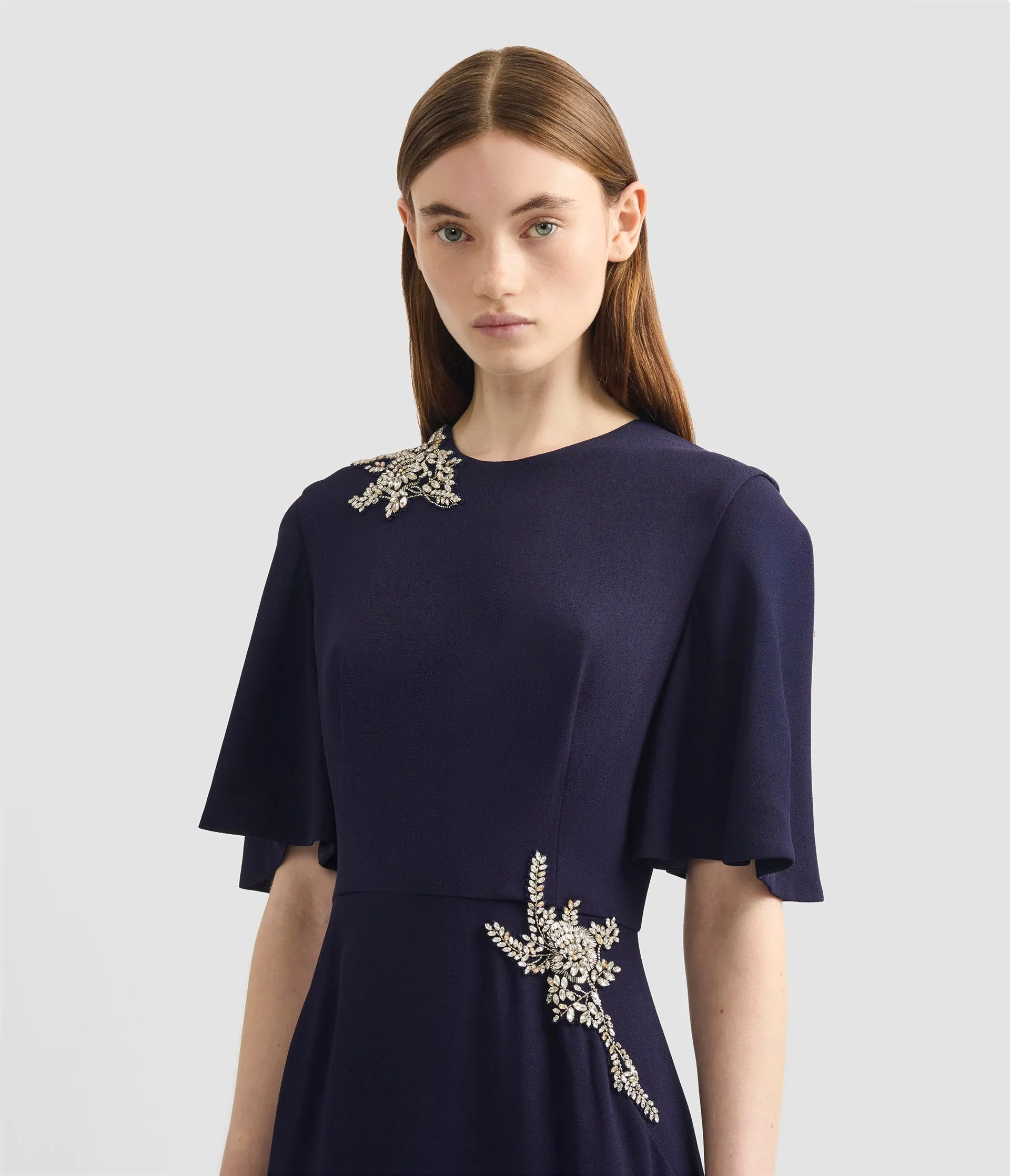 Embellished Sable Short Sleeve Midi Dress sold by ERDEM product image thumbnail 4