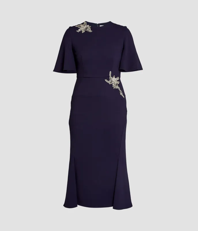 Embellished Sable Short Sleeve Midi Dress sold by ERDEM