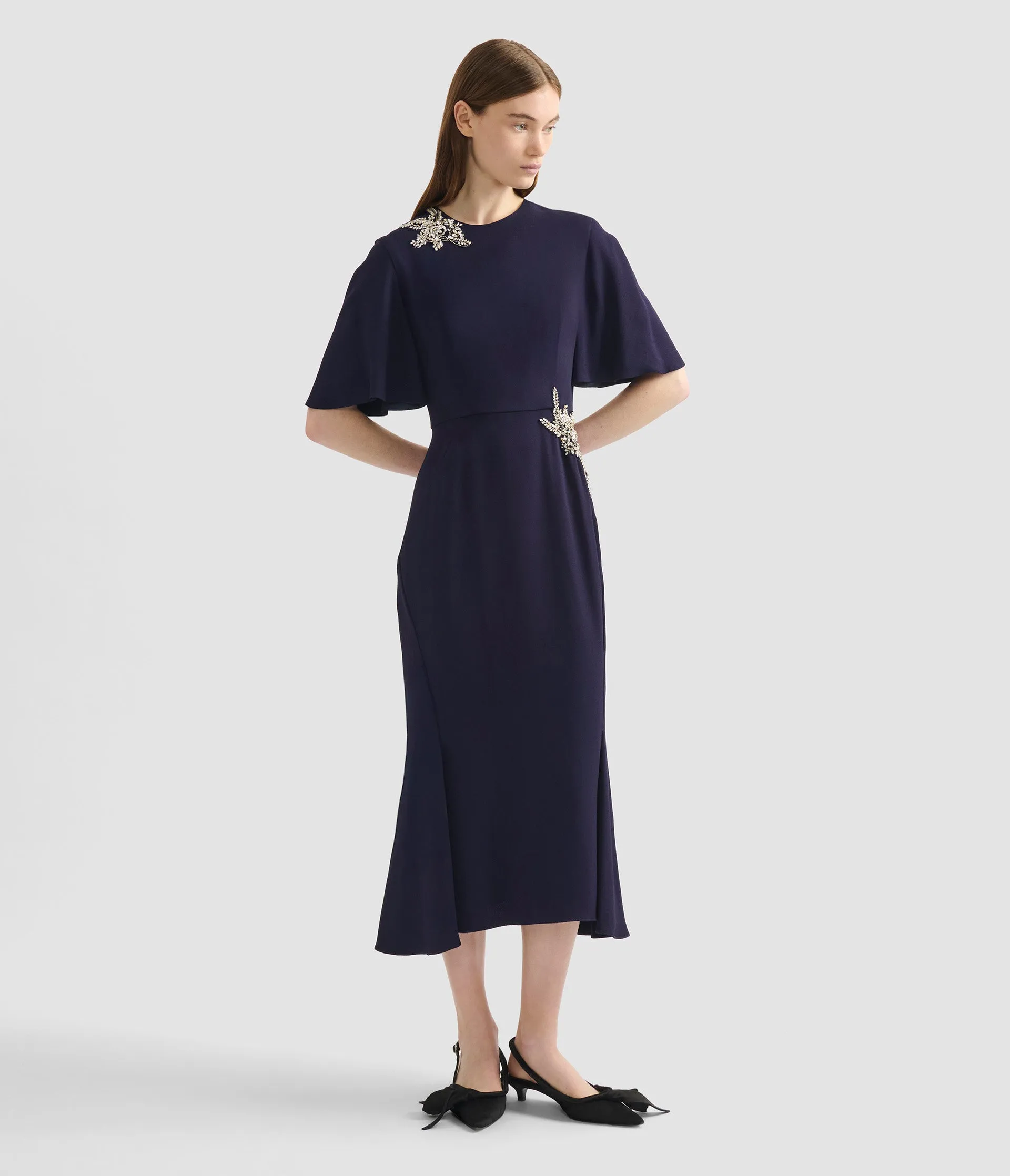 Embellished Sable Short Sleeve Midi Dress sold by ERDEM product image thumbnail 2