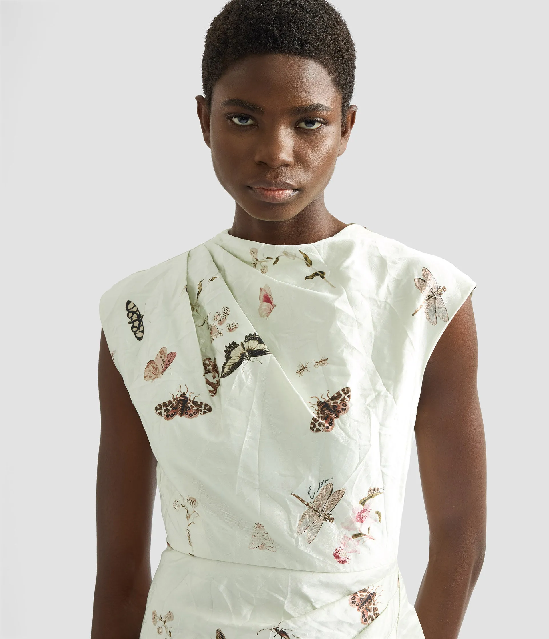 Draped Printed Textured Satin Midi Dress sold by ERDEM product image thumbnail 5