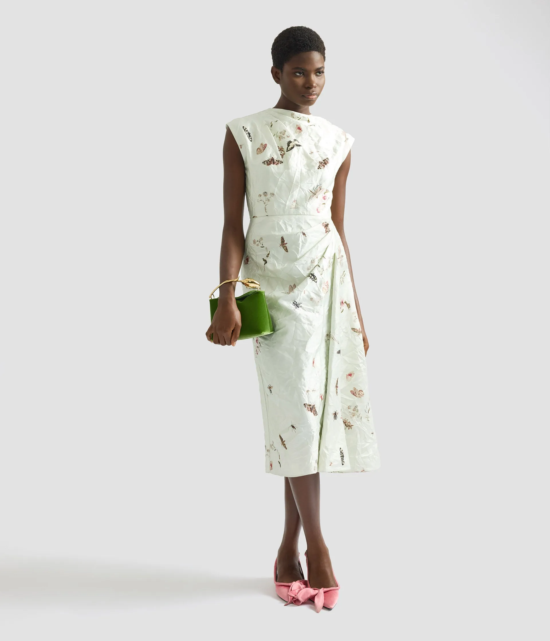 Draped Printed Textured Satin Midi Dress sold by ERDEM product image thumbnail 2
