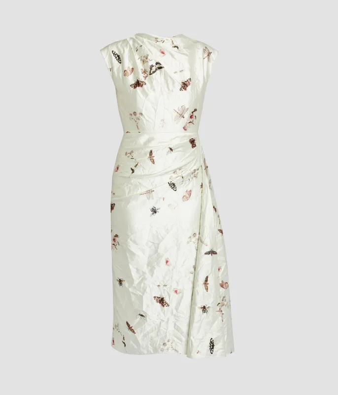 Draped Printed Textured Satin Midi Dress made by ERDEM