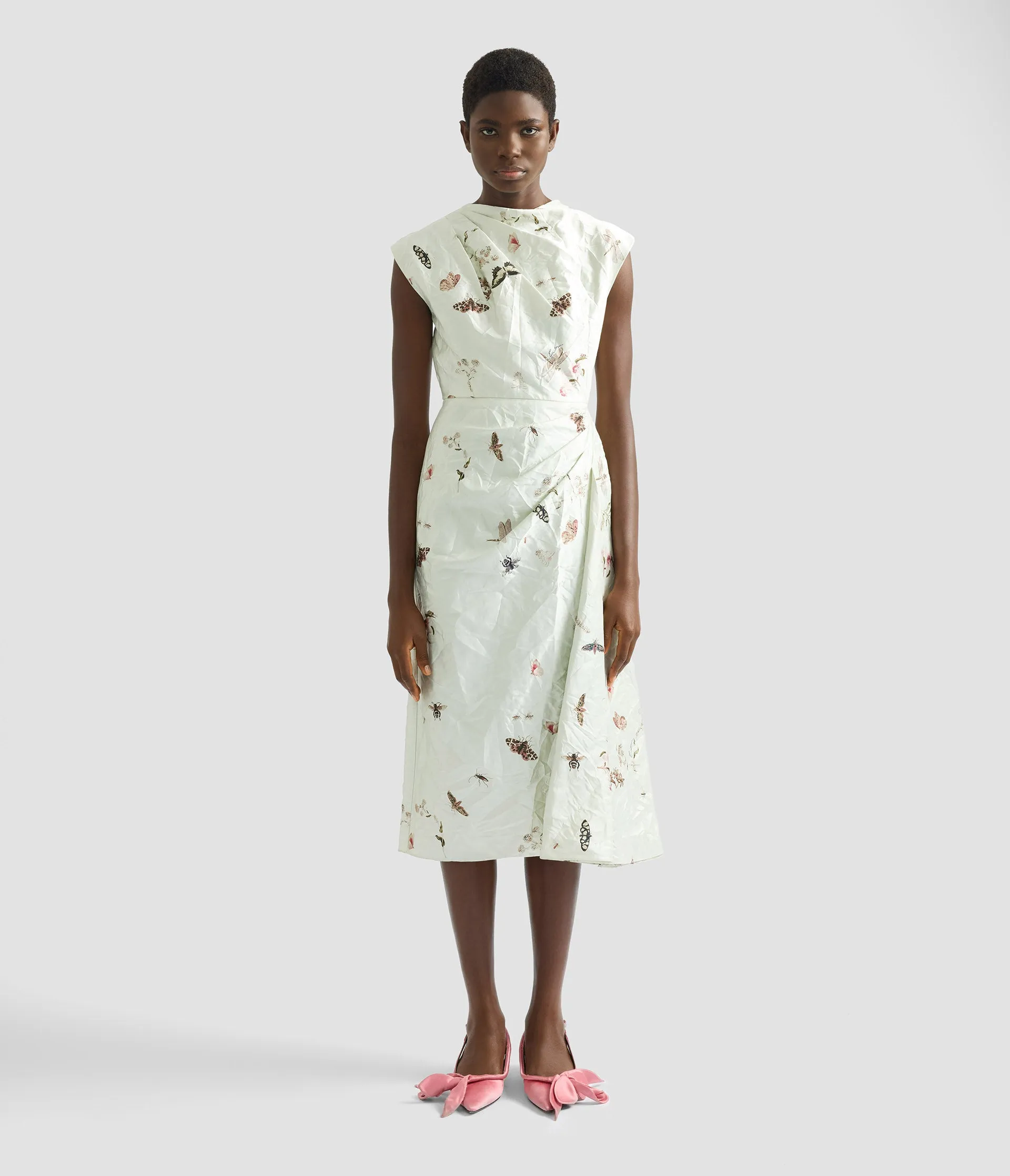 Draped Printed Textured Satin Midi Dress sold by ERDEM product image thumbnail 3