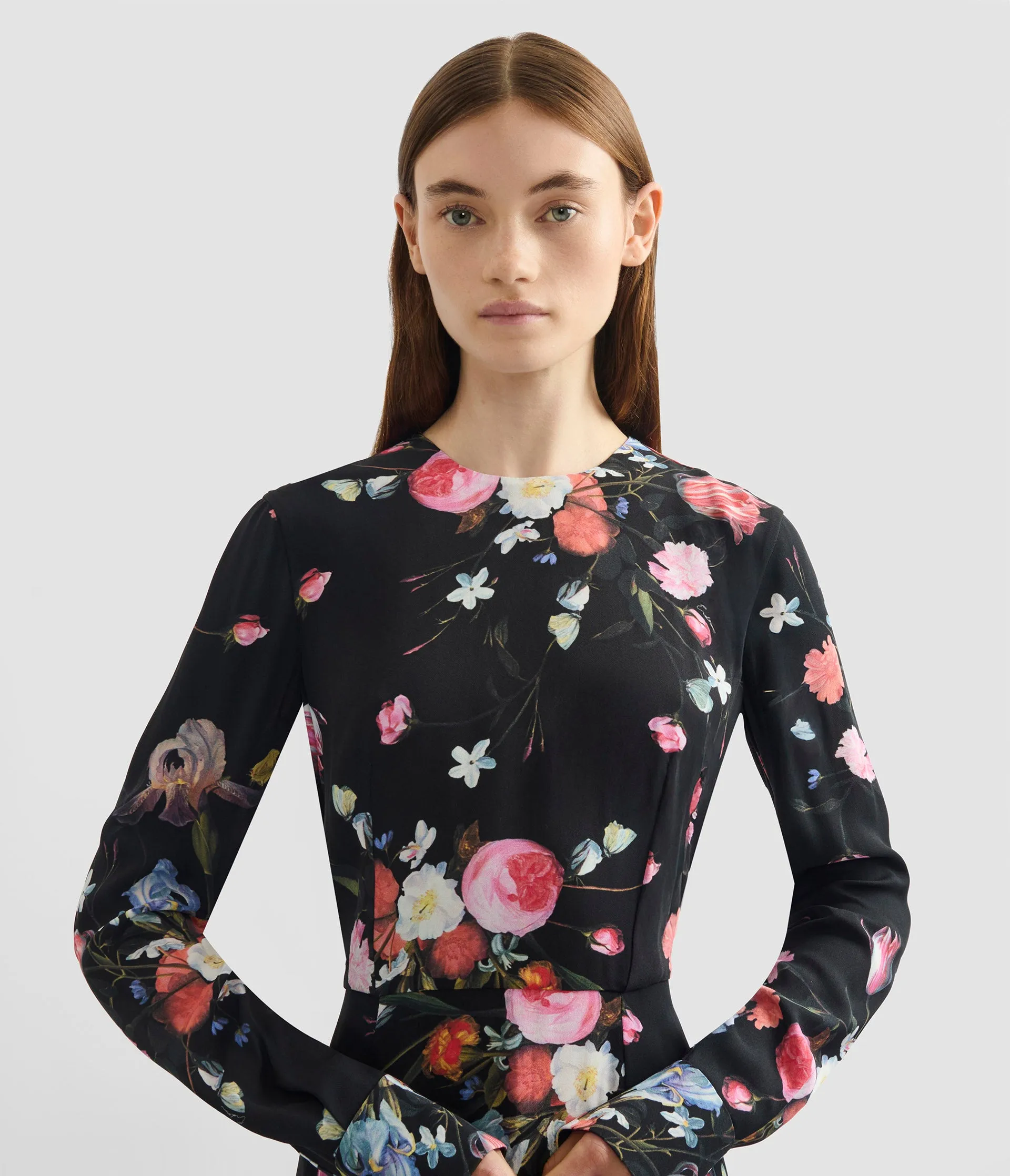 Floral Print Crepe Long Sleeve Midi Dress sold by ERDEM product image thumbnail 4