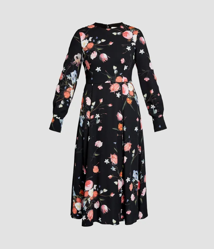 Floral Print Crepe Long Sleeve Midi Dress made by ERDEM
