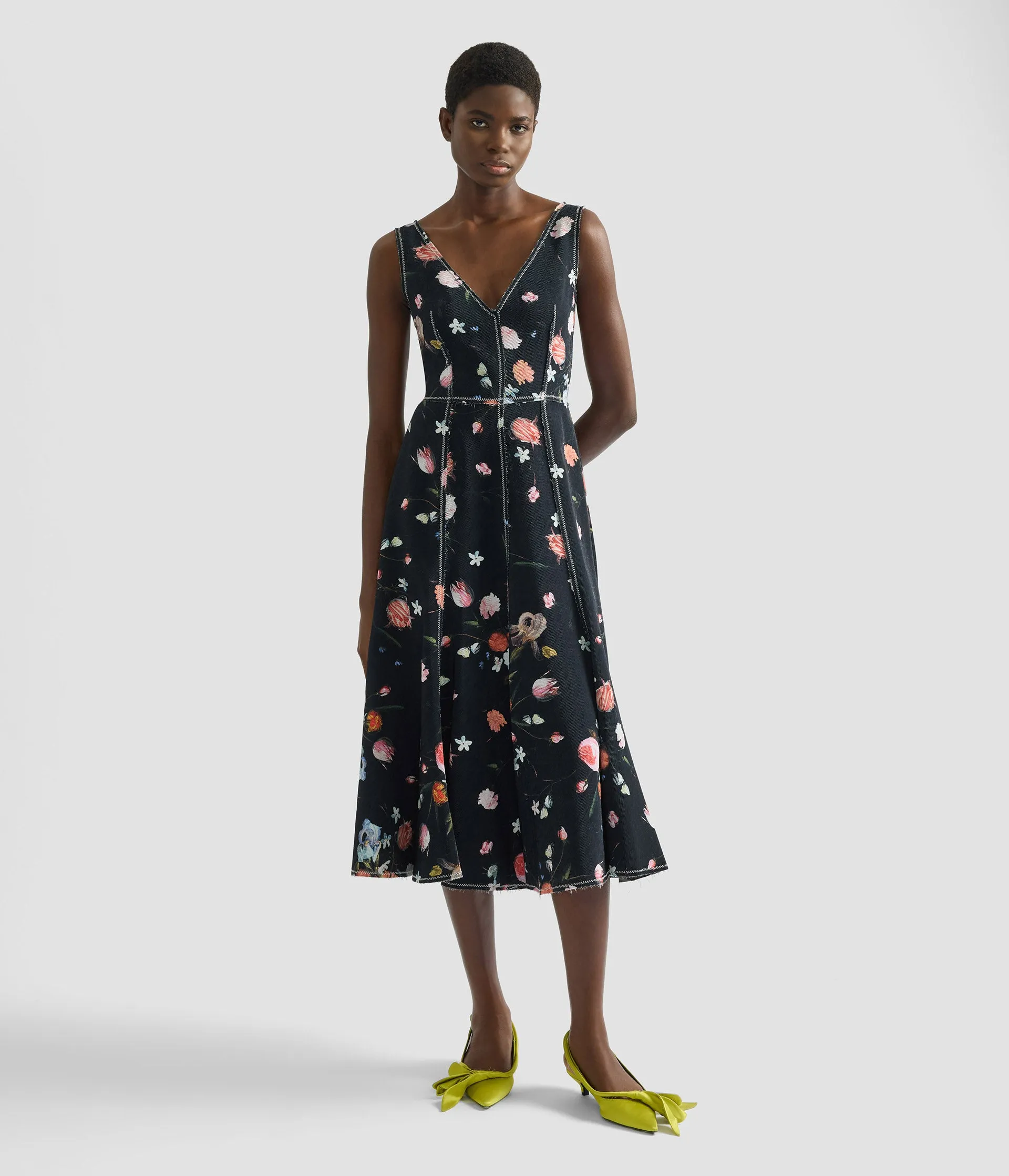 Floral Print Textured Twill Sleeveless Midi Dress sold by ERDEM product image thumbnail 2