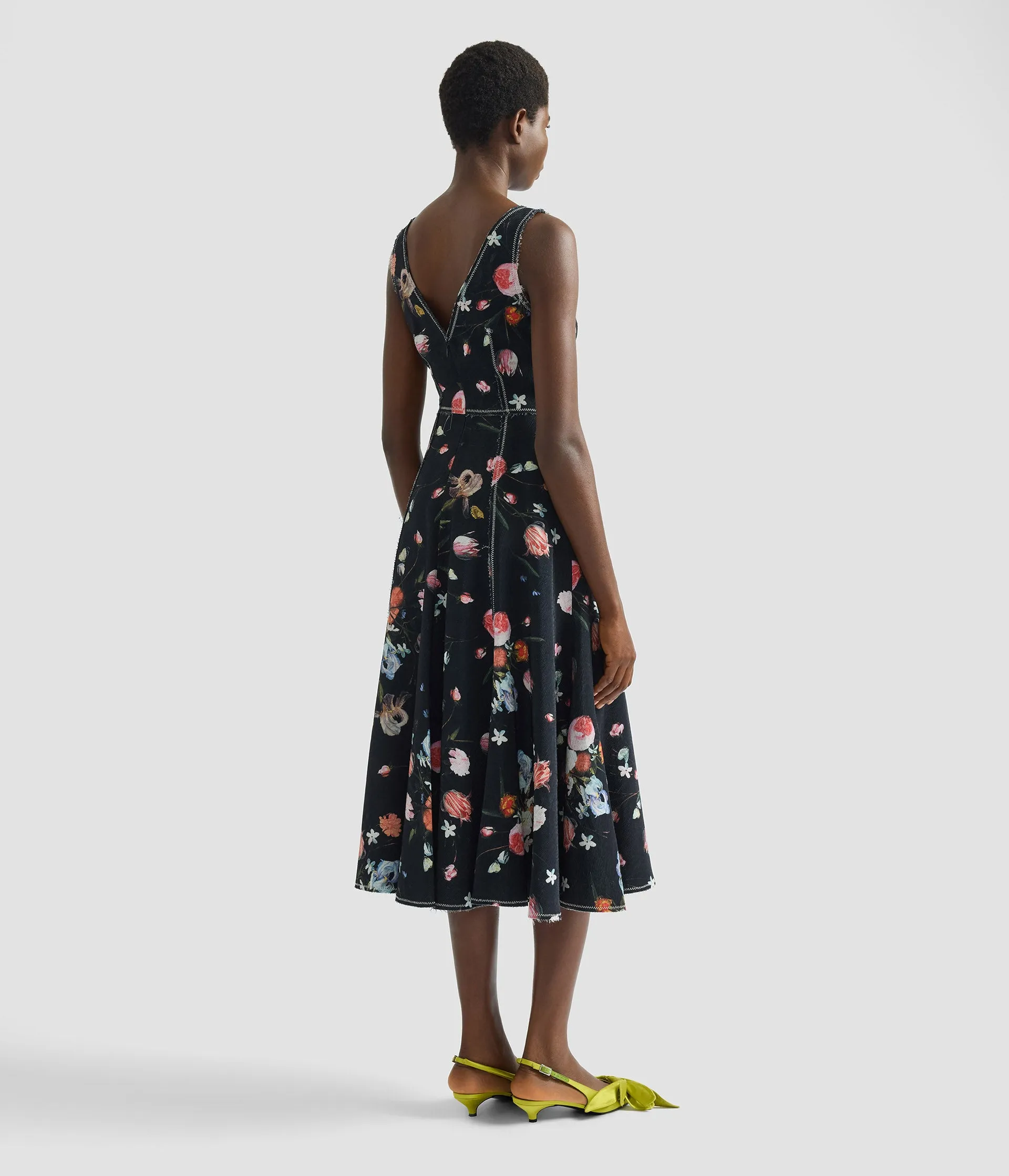 Floral Print Textured Twill Sleeveless Midi Dress sold by ERDEM product image thumbnail 3