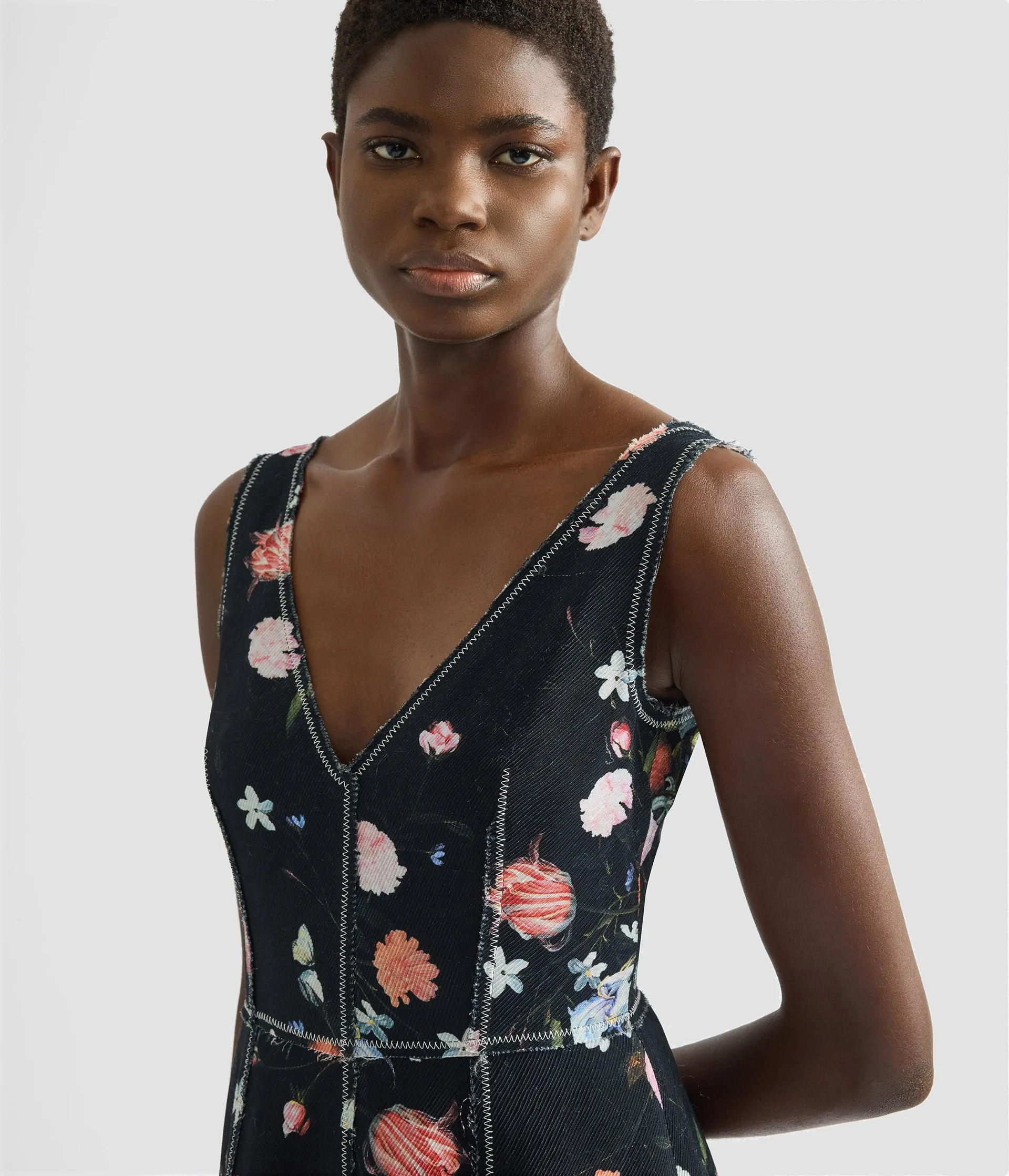 Floral Print Textured Twill Sleeveless Midi Dress sold by ERDEM product image thumbnail 4