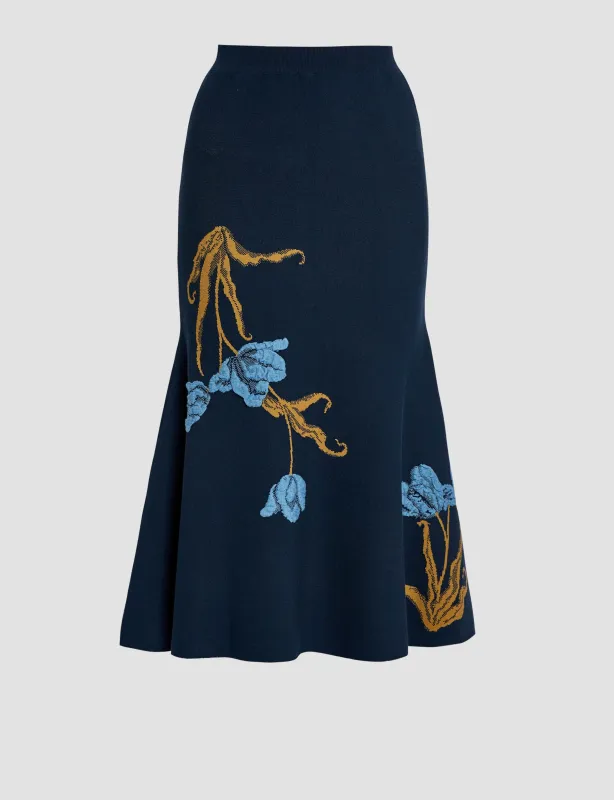 Floral Jacquard A Line Knit Skirt sold by ERDEM