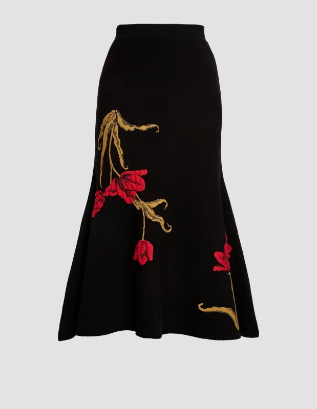 Floral Jacquard A Line Knit Skirt sold by ERDEM