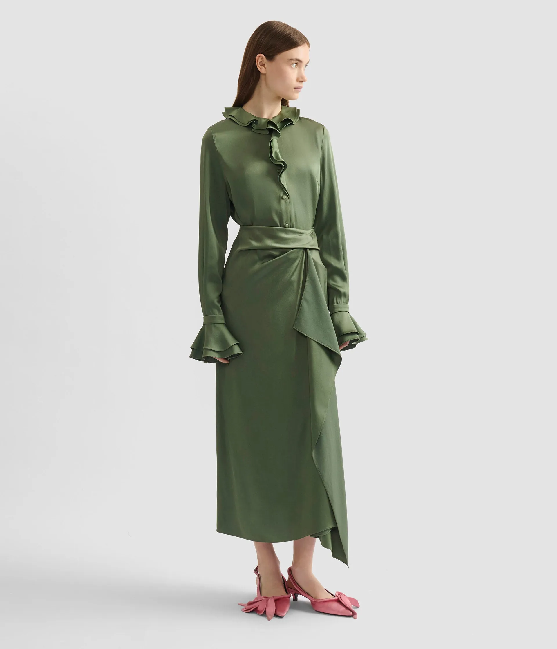 Satin Cady Draped Midi Skirt sold by ERDEM product image thumbnail 2