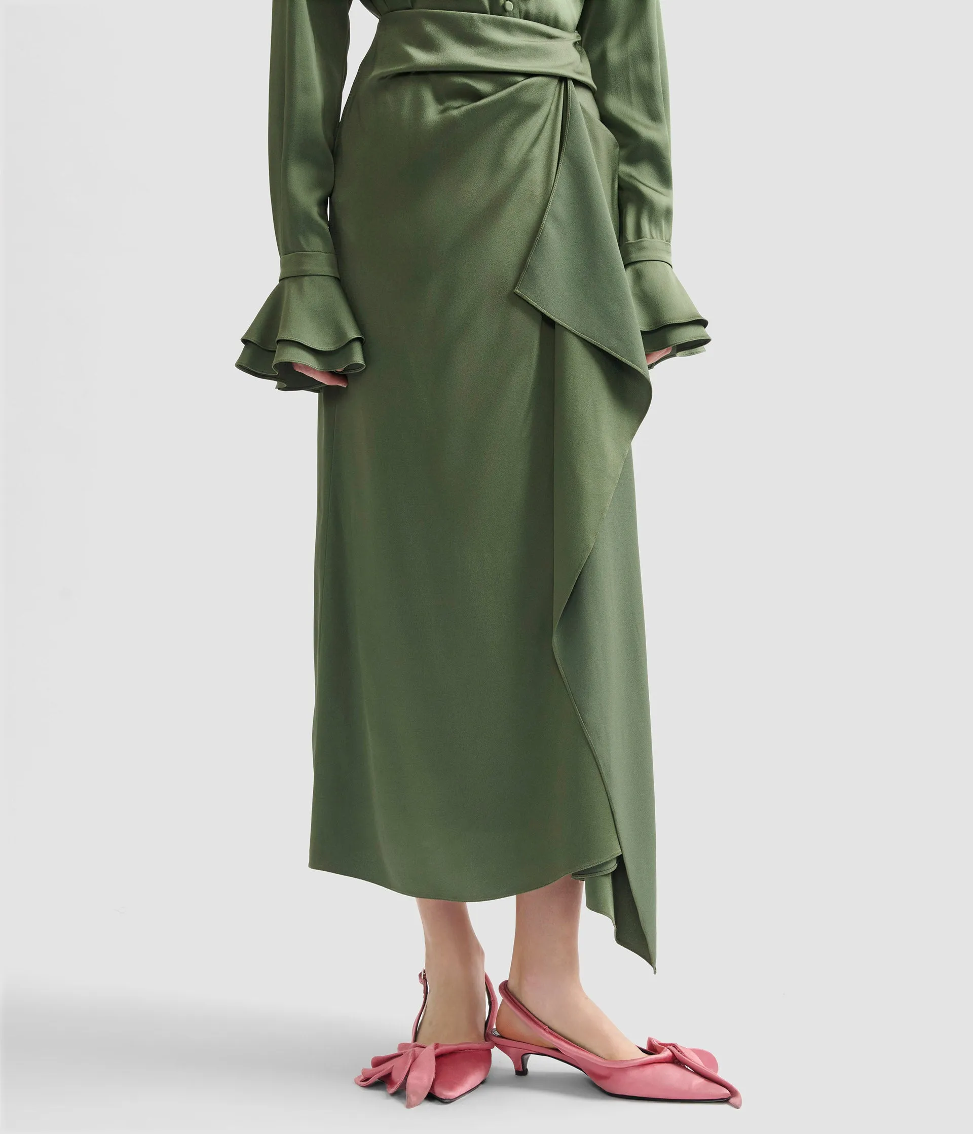 Satin Cady Draped Midi Skirt sold by ERDEM product image thumbnail 4