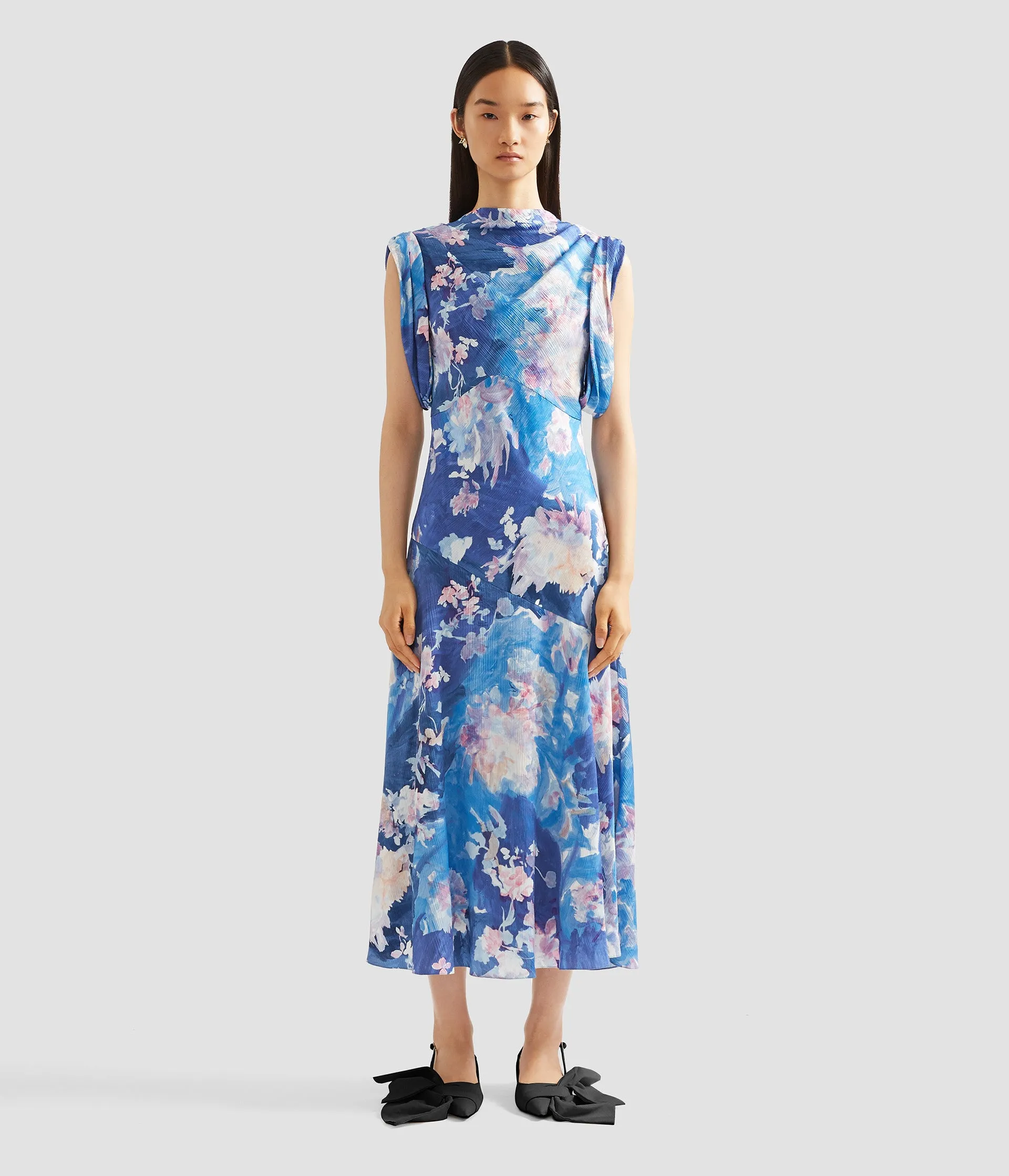 Floral Print Crinkle Satin Draped Midi Dress sold by ERDEM product image thumbnail 4