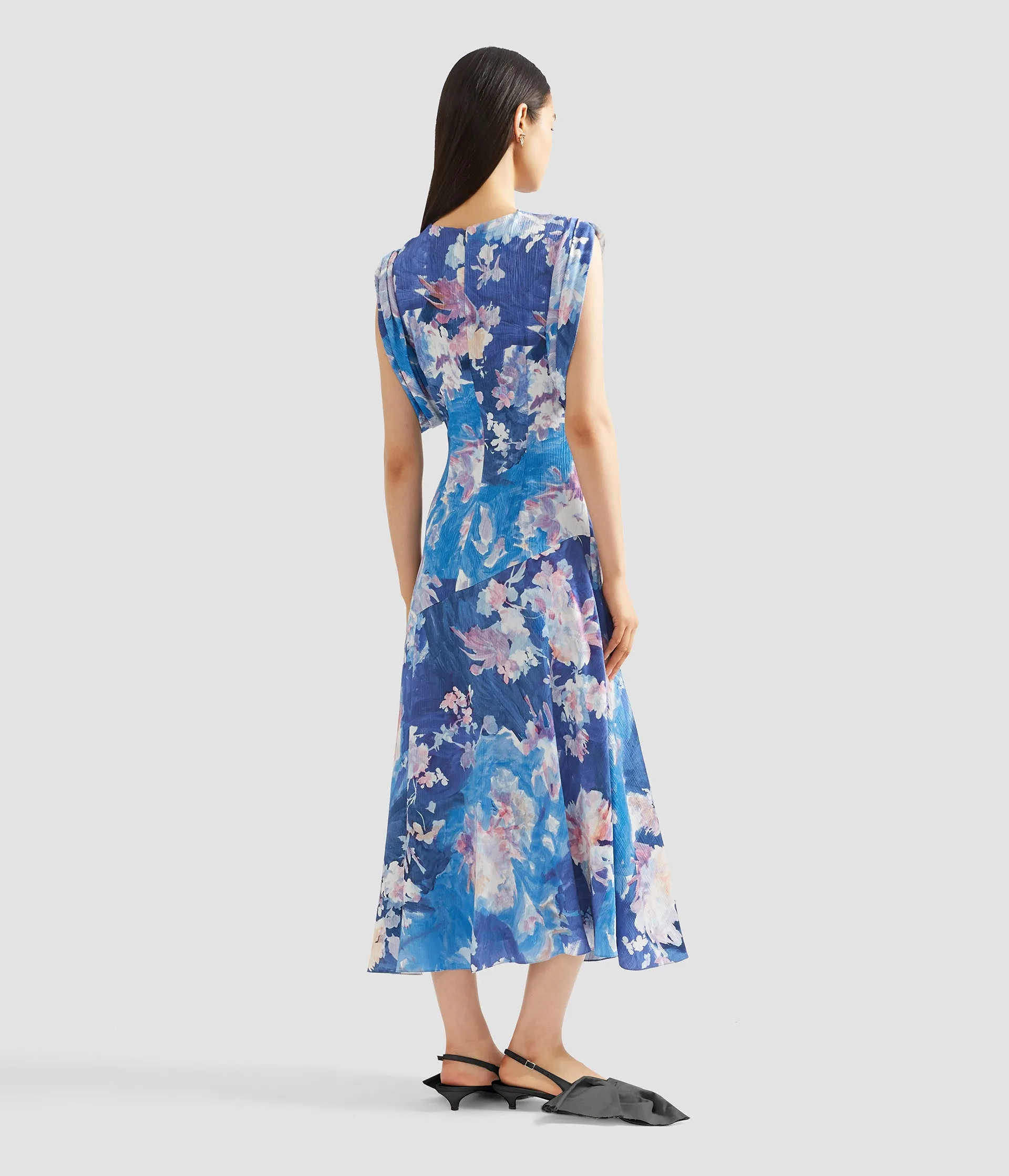 Floral Print Crinkle Satin Draped Midi Dress sold by ERDEM product image thumbnail 3