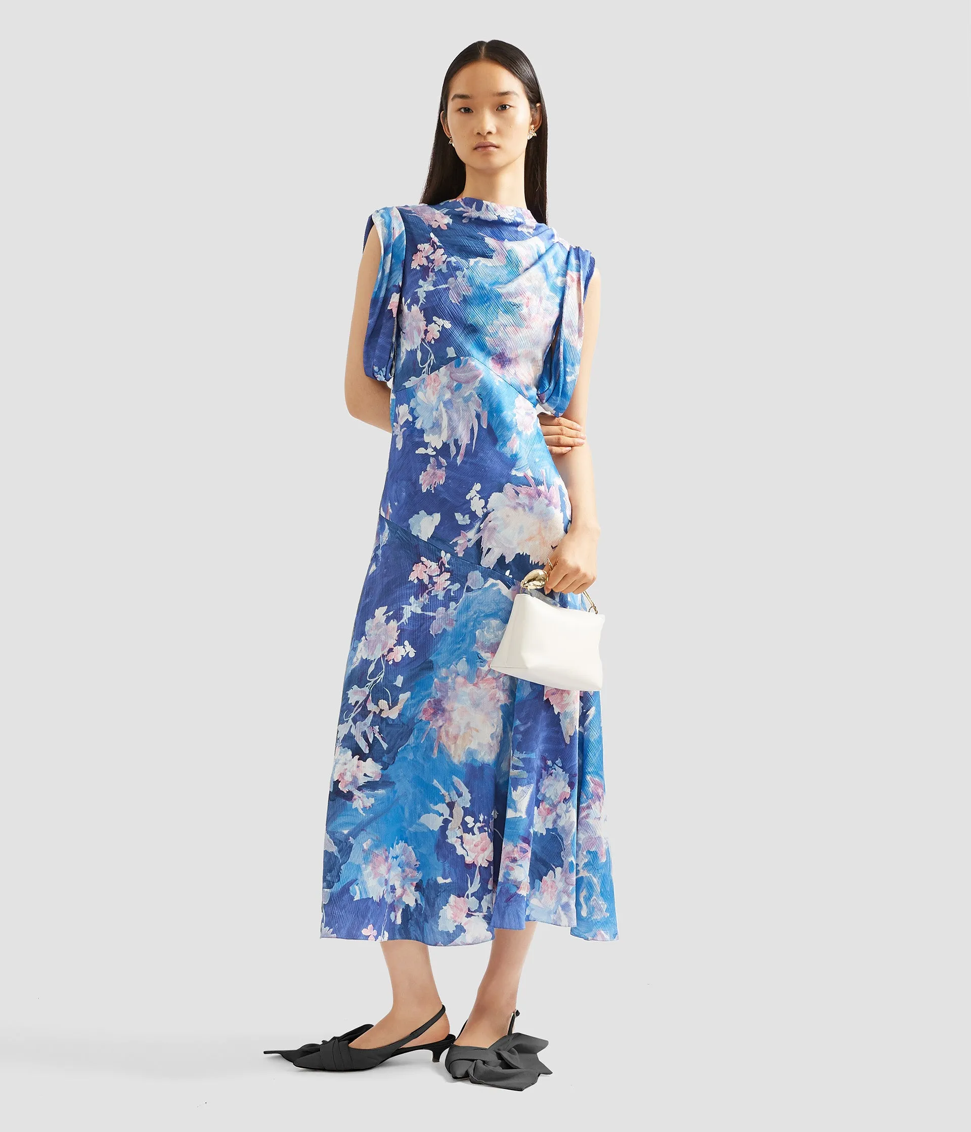 Floral Print Crinkle Satin Draped Midi Dress sold by ERDEM product image thumbnail 2