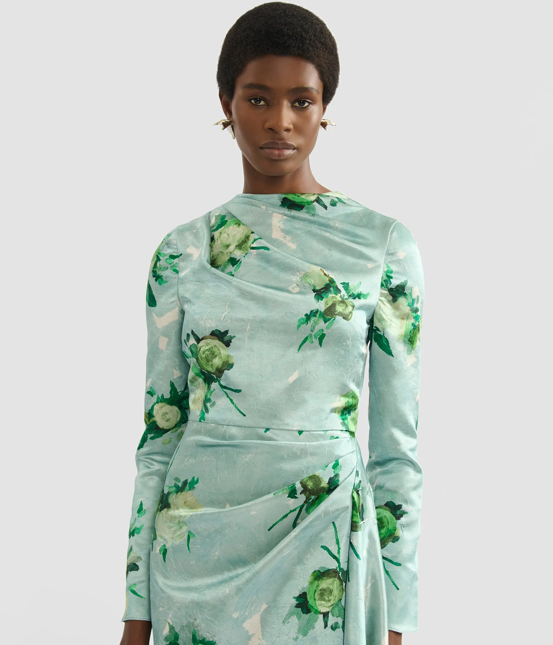 Floral Print Crushed Satin Draped Midi Dress sold by ERDEM product image thumbnail 5