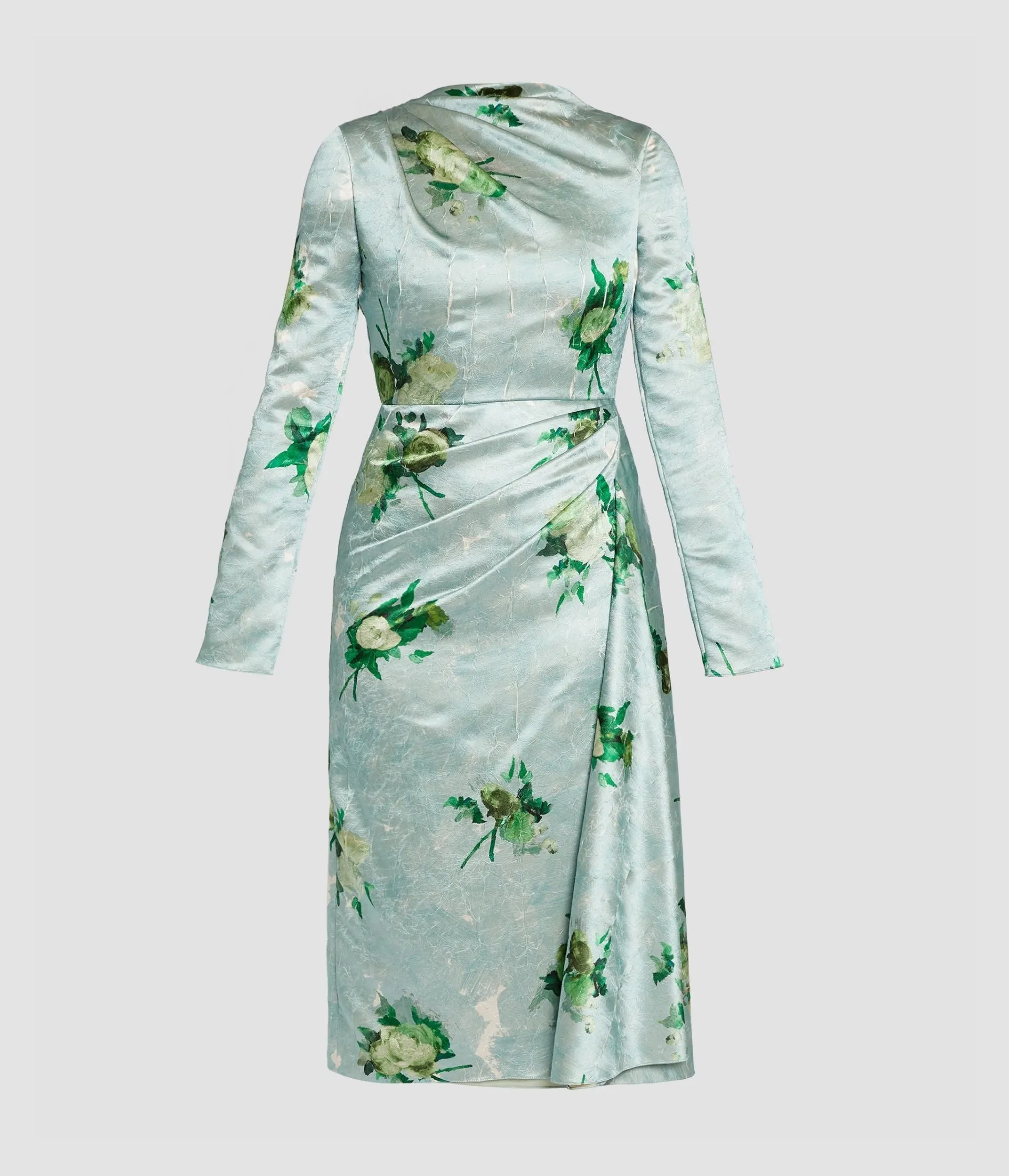 Floral Print Crushed Satin Draped Midi Dress sold by ERDEM