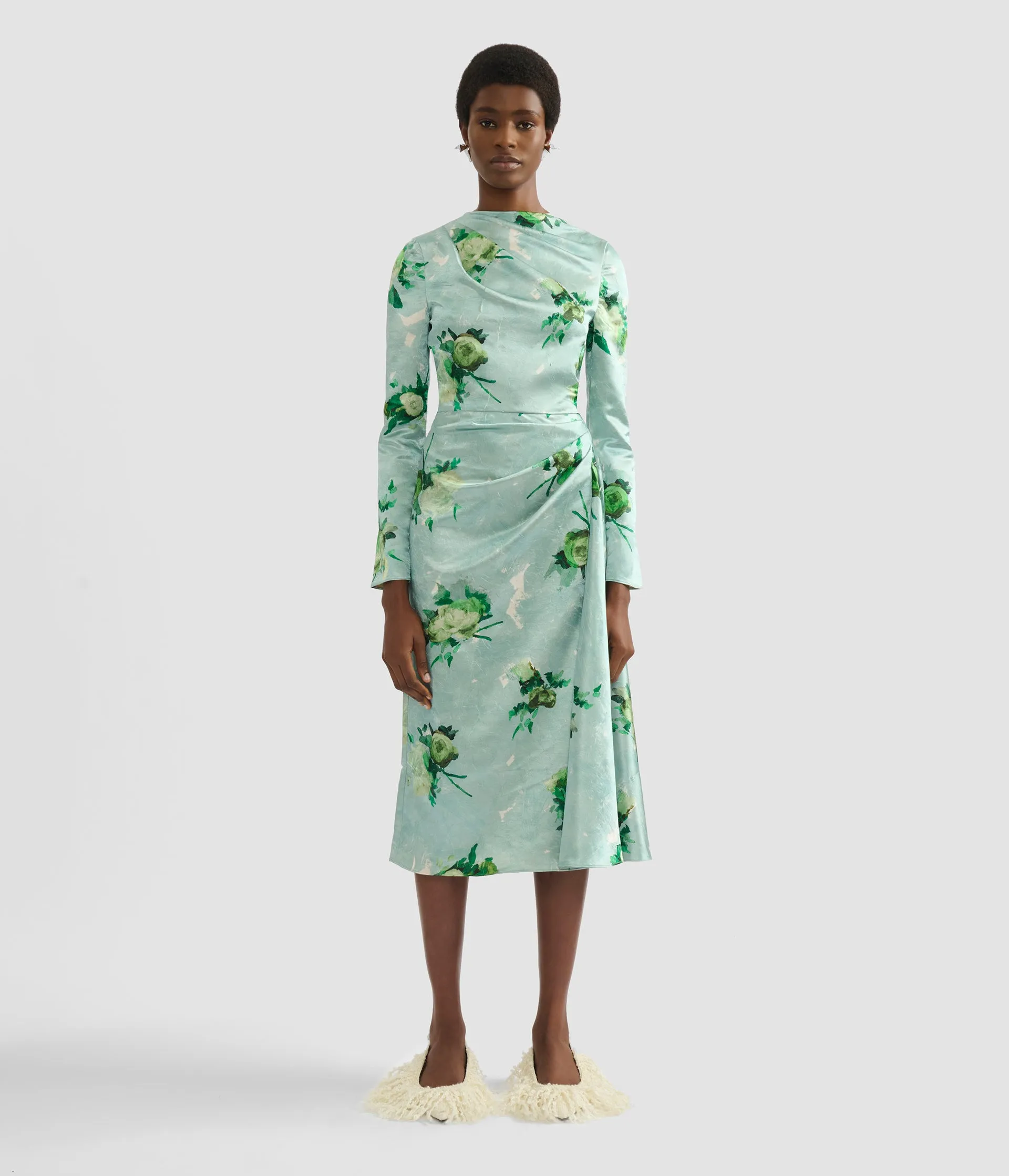 Floral Print Crushed Satin Draped Midi Dress sold by ERDEM product image thumbnail 4