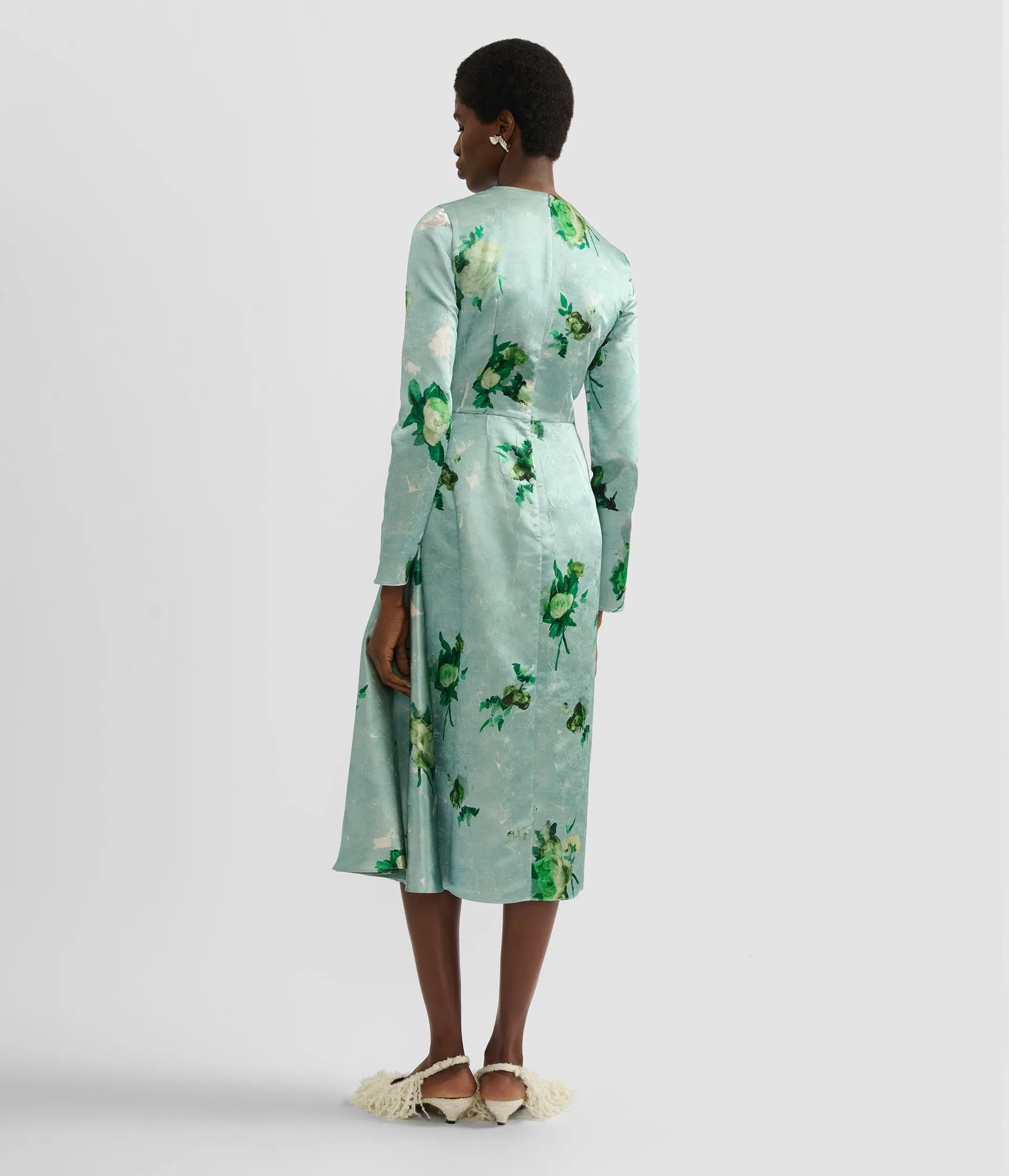 Floral Print Crushed Satin Draped Midi Dress sold by ERDEM product image thumbnail 3