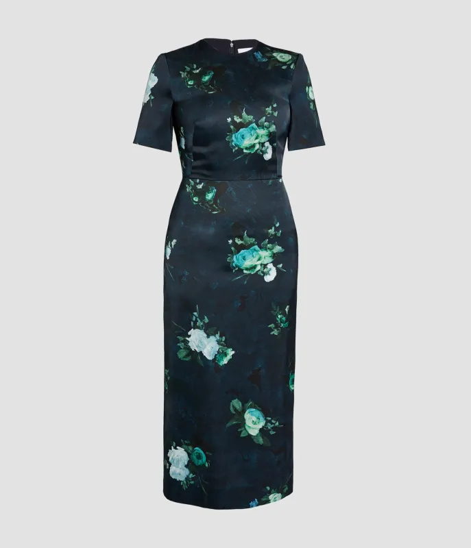 Floral Print Duchesse Satin Midi Dress sold by ERDEM