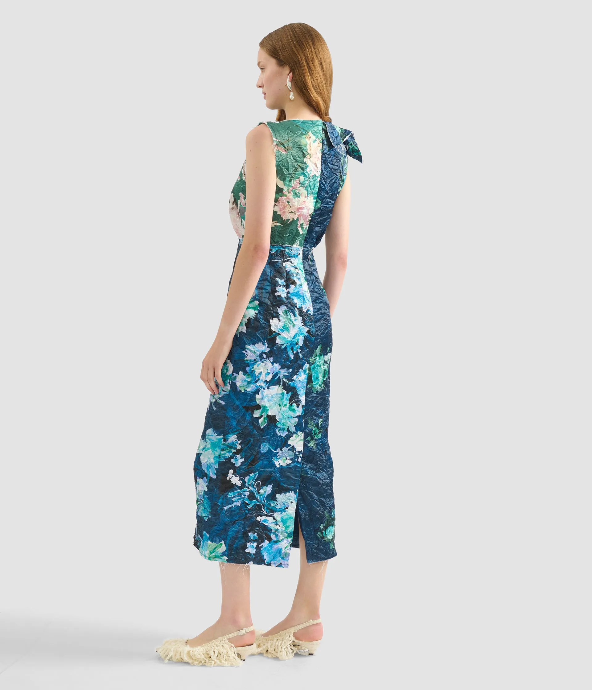 Floral Print Textured Satin Midi Dress sold by ERDEM product image thumbnail 3