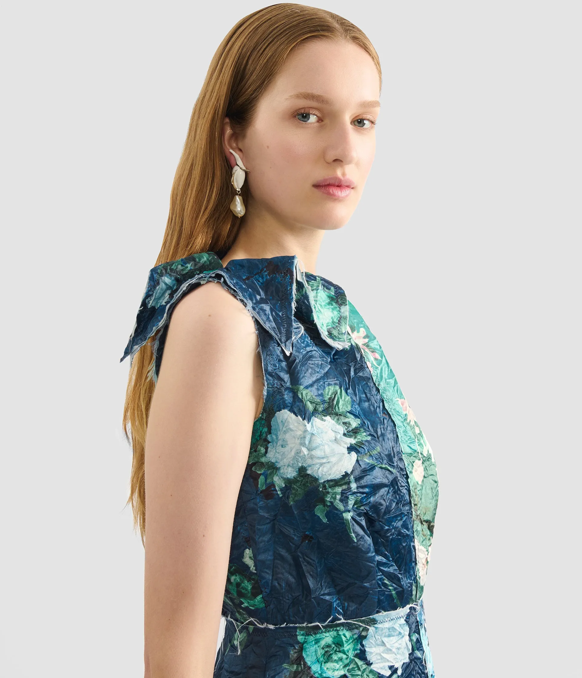 Floral Print Textured Satin Midi Dress sold by ERDEM product image thumbnail 5