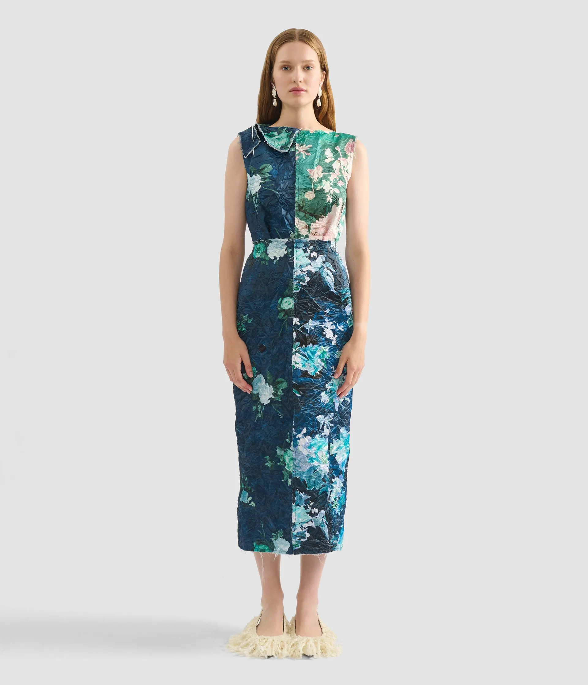 Floral Print Textured Satin Midi Dress sold by ERDEM product image thumbnail 4