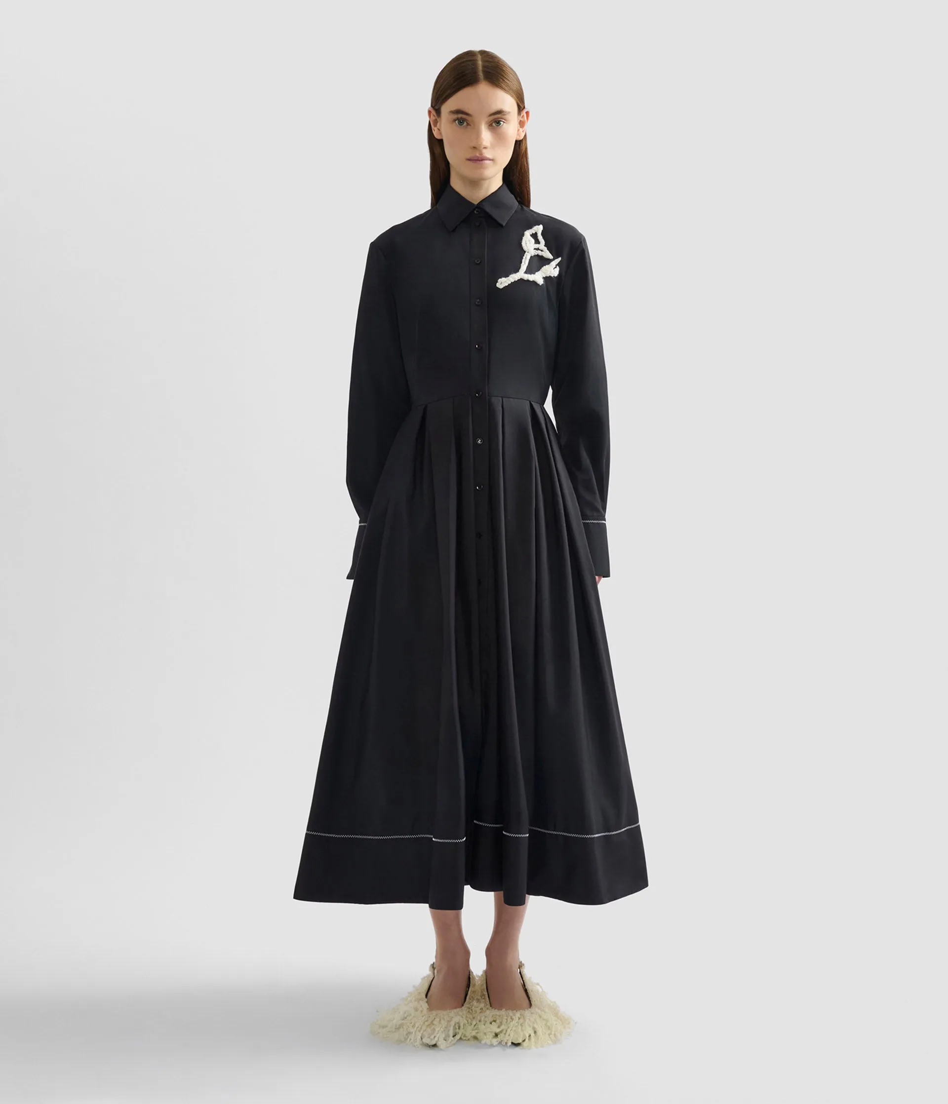 Embroidered Pleated Shirt Dress sold by ERDEM product image thumbnail 4