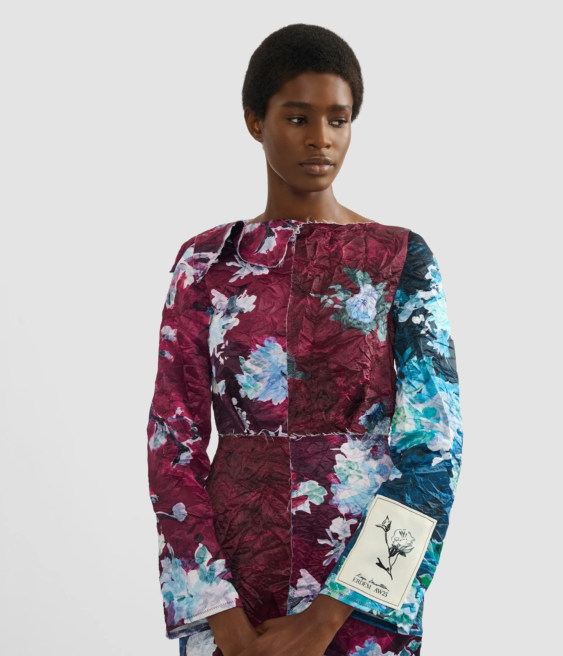 Floral Print Textured Satin Midi Dress sold by ERDEM product image thumbnail 5