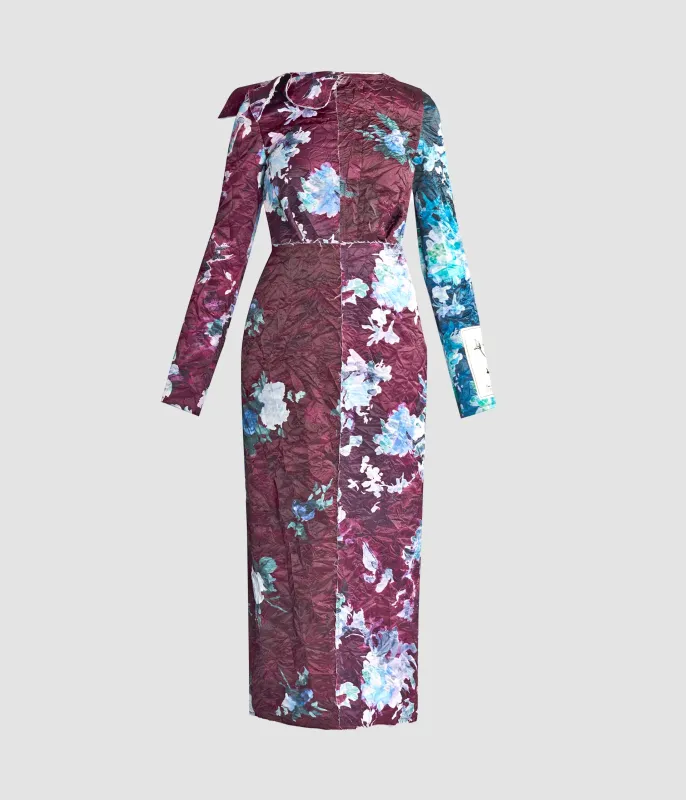 Floral Print Textured Satin Midi Dress sold by ERDEM