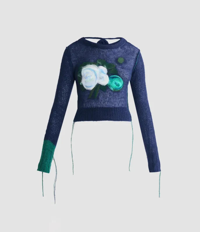 Floral Detail Open Stitch Cropped Jumper sold by ERDEM