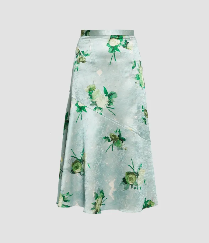 Floral Print Crushed Satin A Line Skirt sold by ERDEM