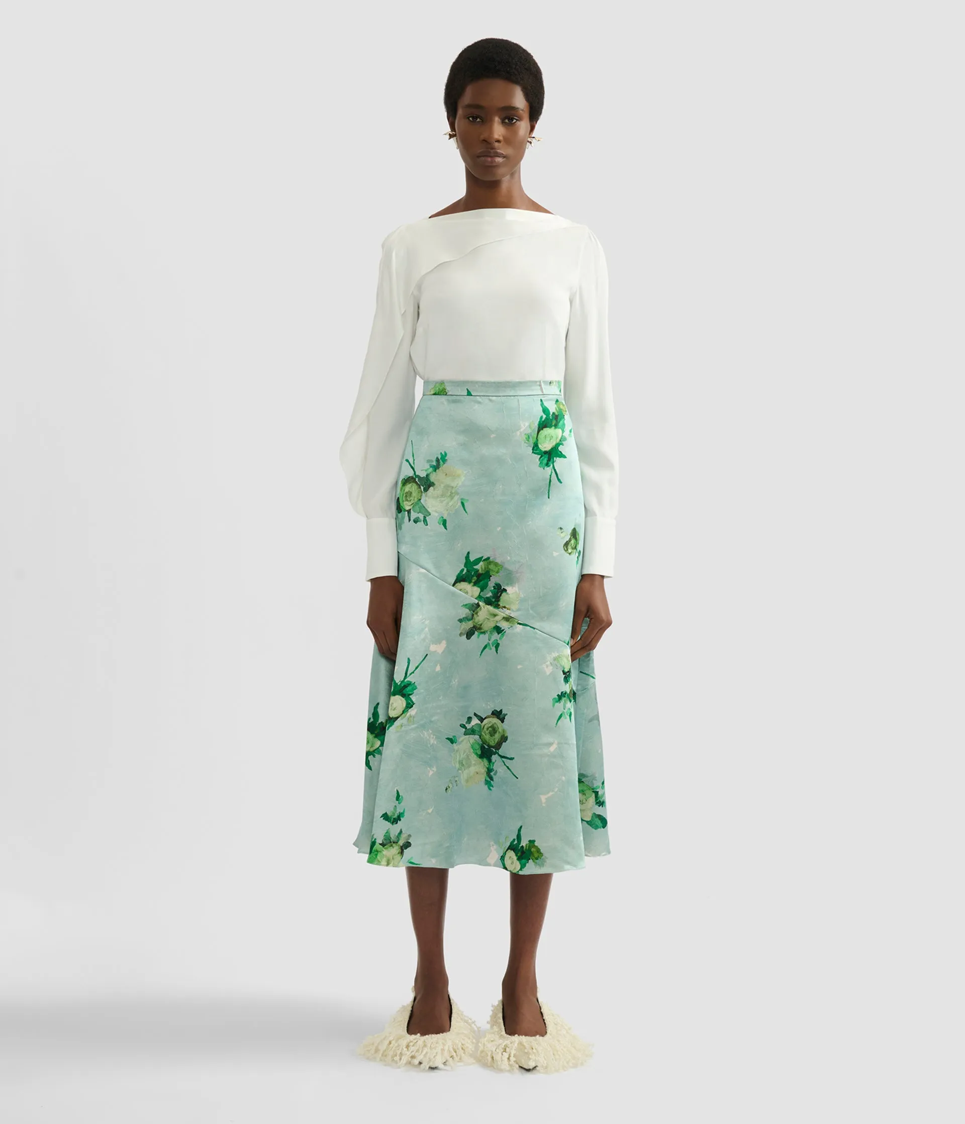 Floral Print Crushed Satin A Line Skirt sold by ERDEM product image thumbnail 4