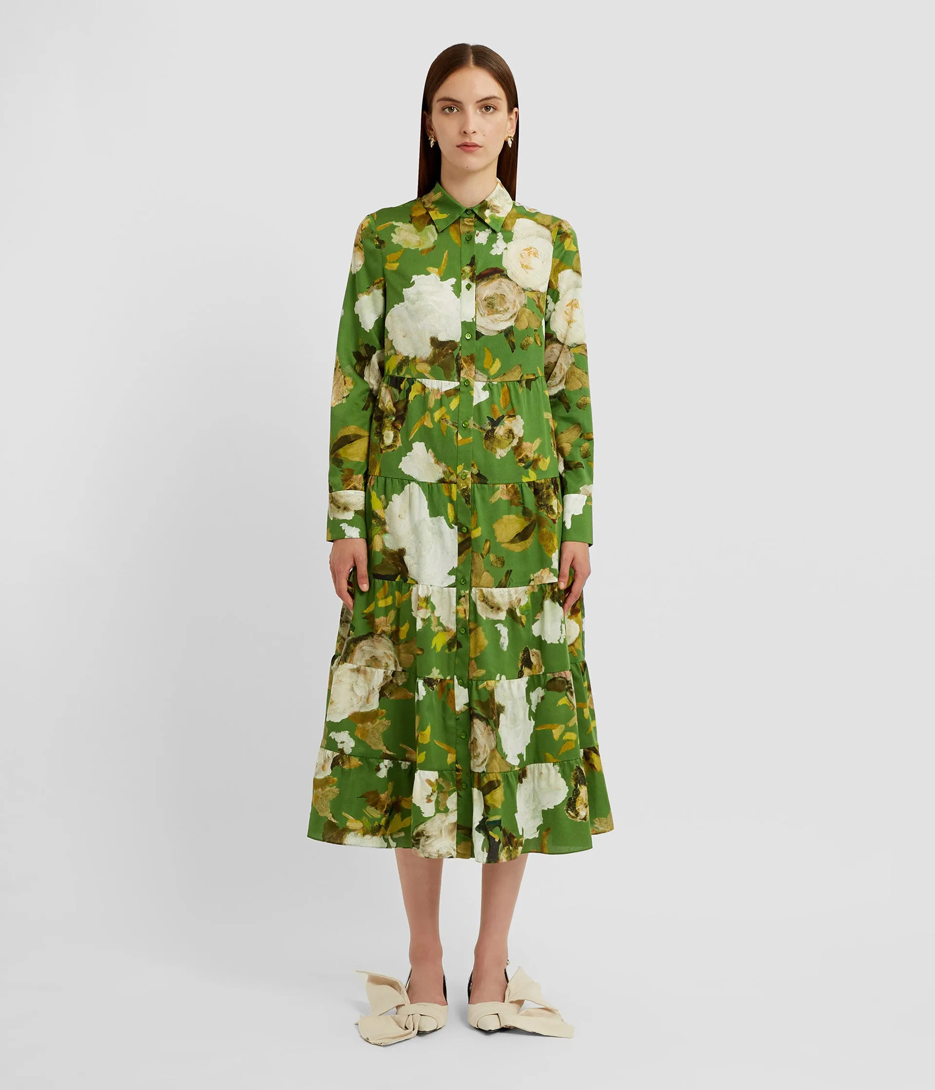 Floral Print Tiered Shirt Dress sold by ERDEM product image thumbnail 4