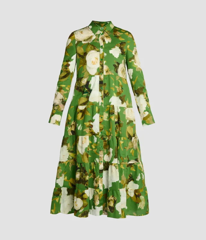 Floral Print Tiered Shirt Dress sold by ERDEM