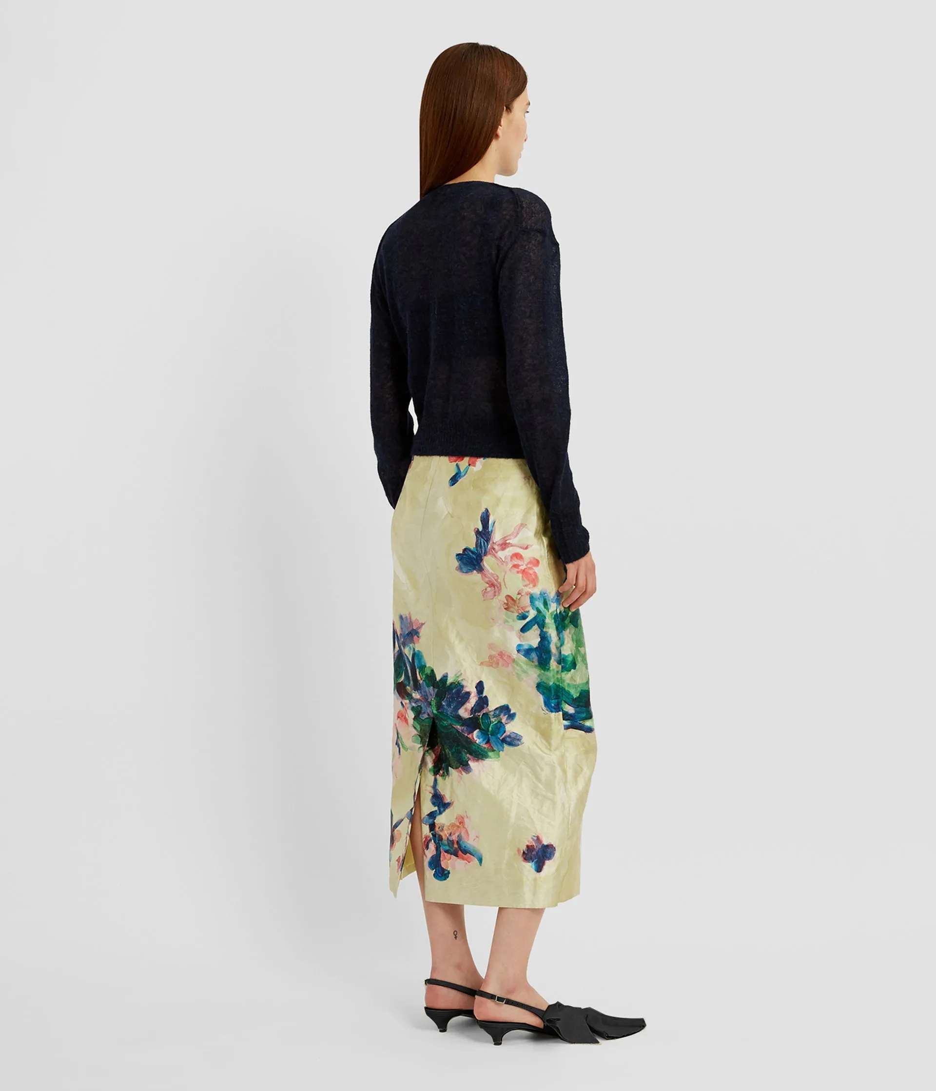 Floral Print Textured Satin Pencil Skirt sold by ERDEM product image thumbnail 3