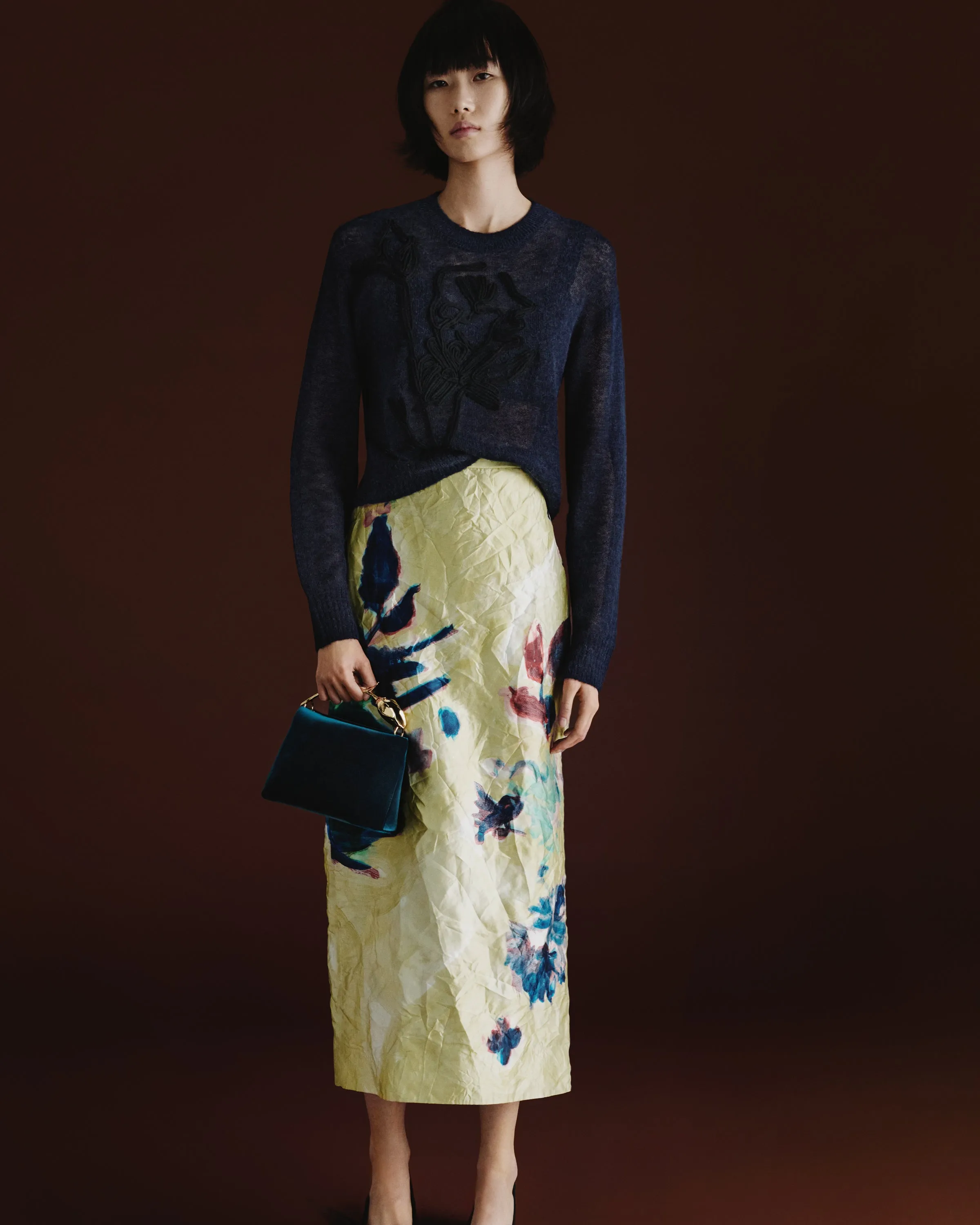 Floral Print Textured Satin Pencil Skirt sold by ERDEM product image thumbnail 5