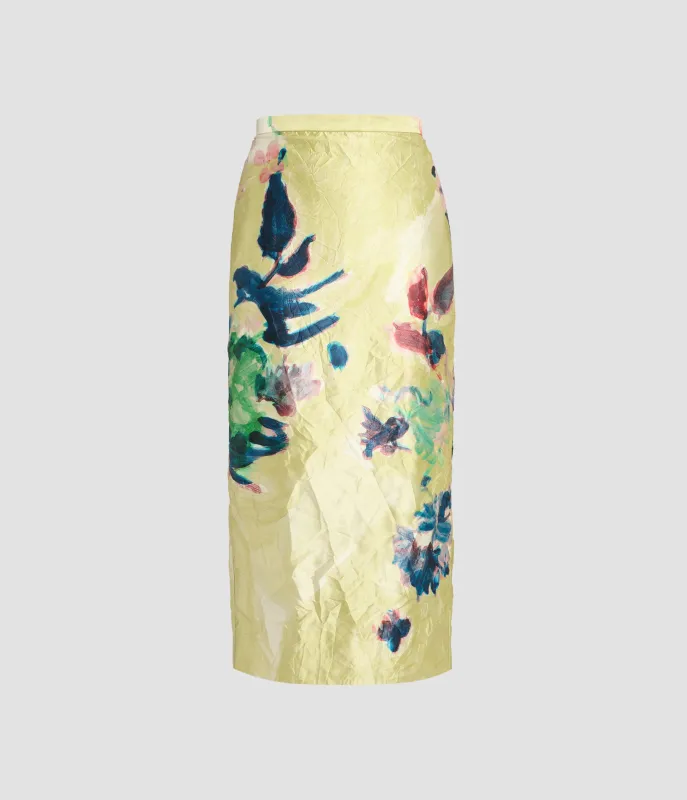 Floral Print Textured Satin Pencil Skirt sold by ERDEM