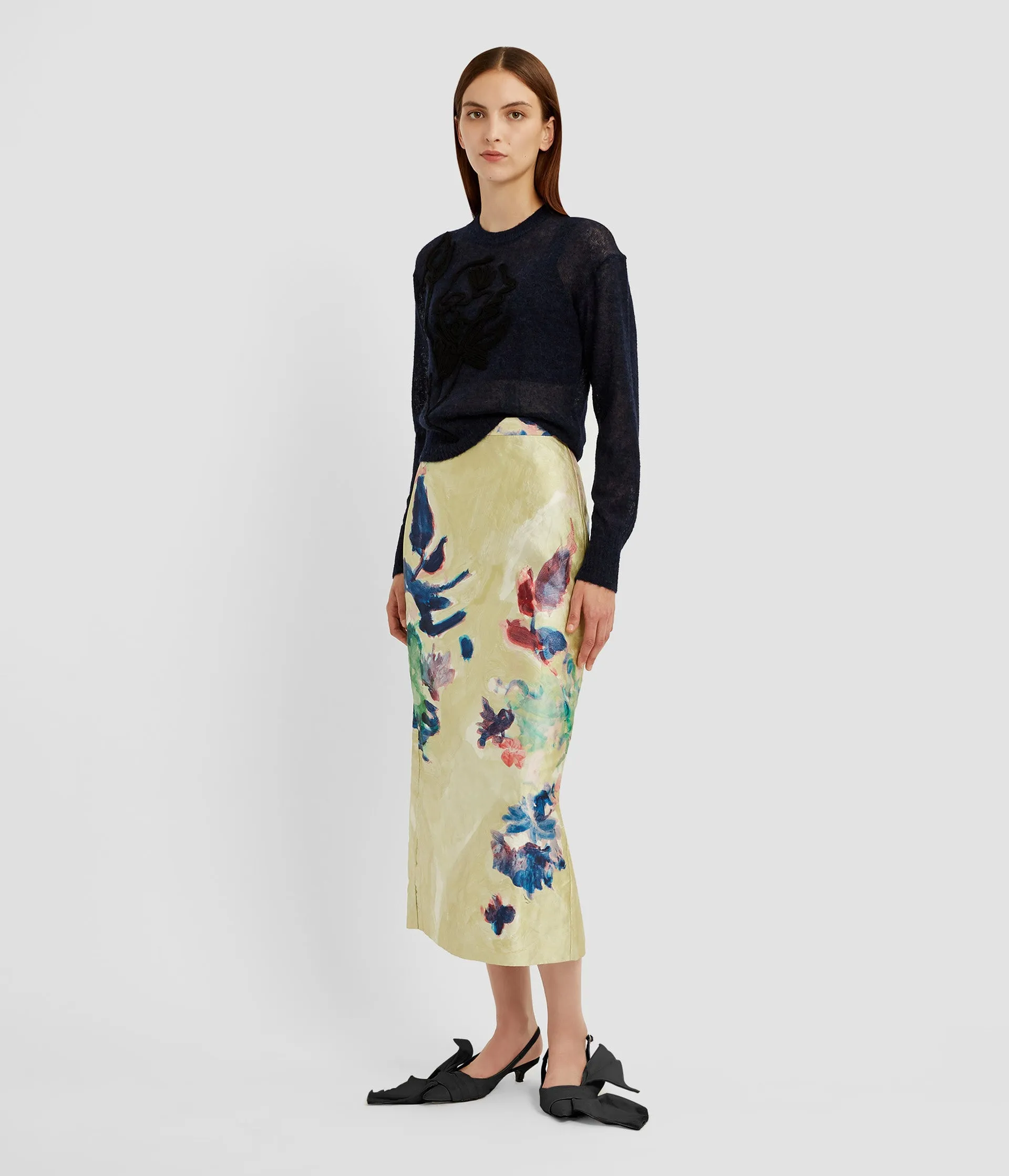 Floral Print Textured Satin Pencil Skirt sold by ERDEM product image thumbnail 2