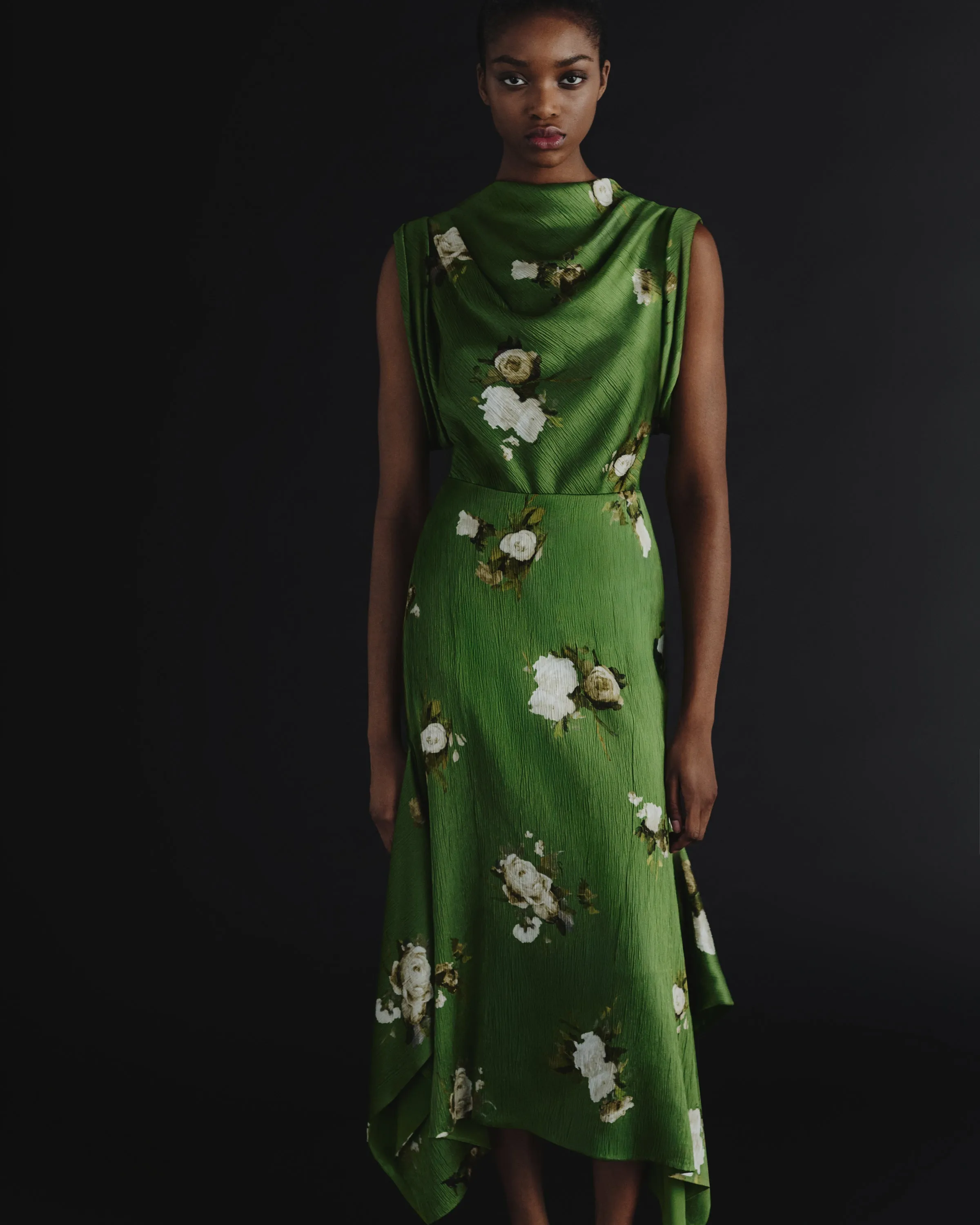 Floral Print Crinkle Satin Draped Midi Skirt sold by ERDEM product image thumbnail 5