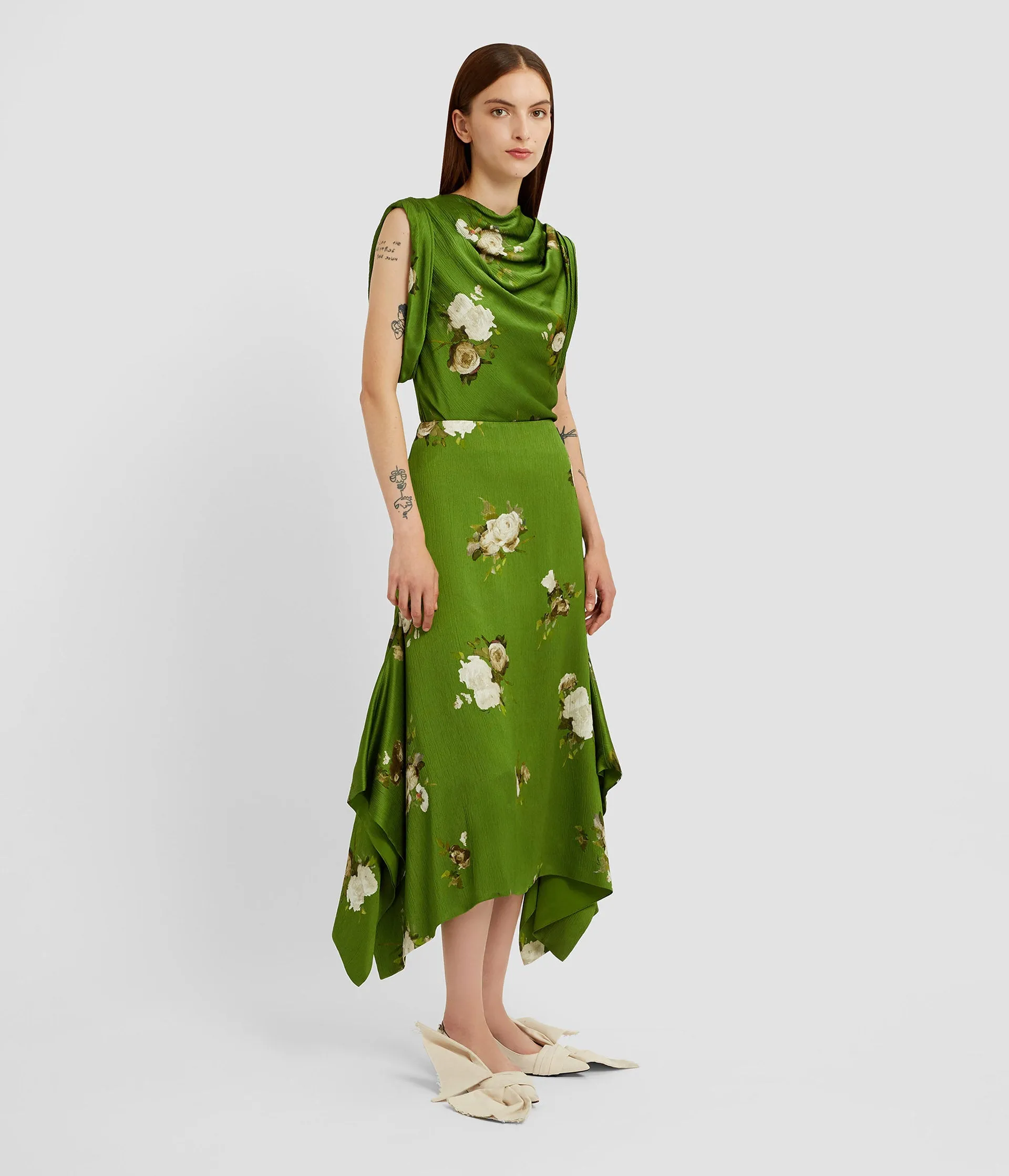 Floral Print Crinkle Satin Draped Midi Skirt sold by ERDEM product image thumbnail 2