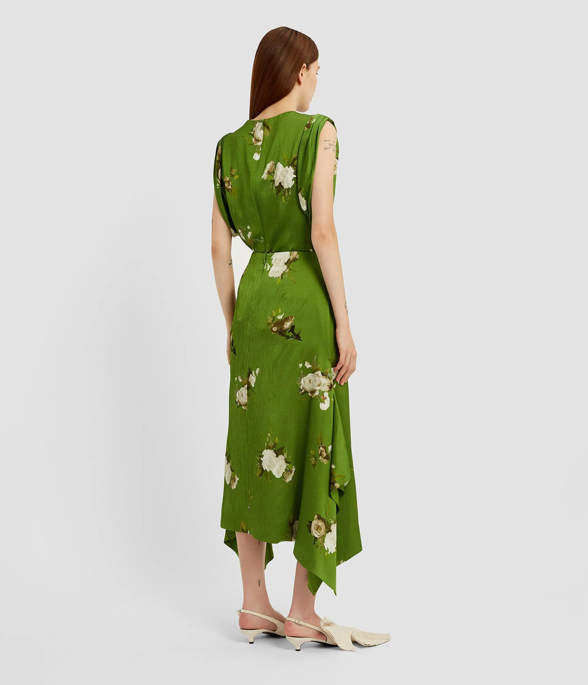 Floral Print Crinkle Satin Draped Midi Skirt sold by ERDEM product image thumbnail 3