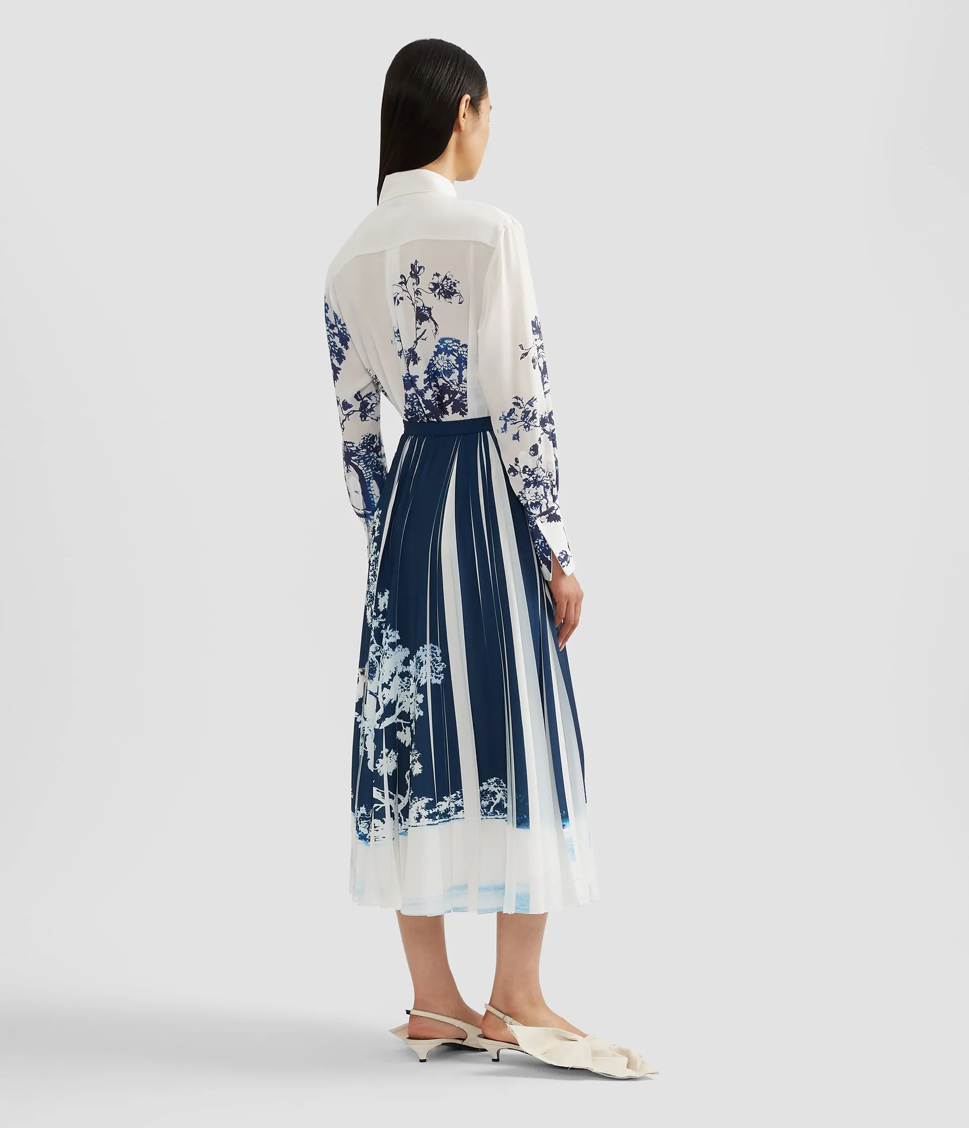 Printed Crepe De Chine Pleated Midi Skirt sold by ERDEM product image thumbnail 3